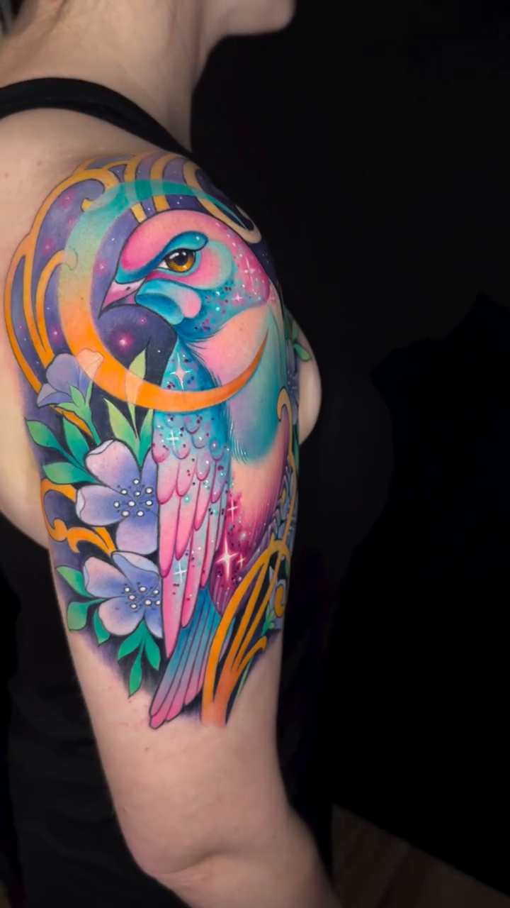 Bird with moon and flowers neo-traditional tattoo by πππΈππ»π΄ππΌπΈ π»πΈπΉπΉπ
ππ