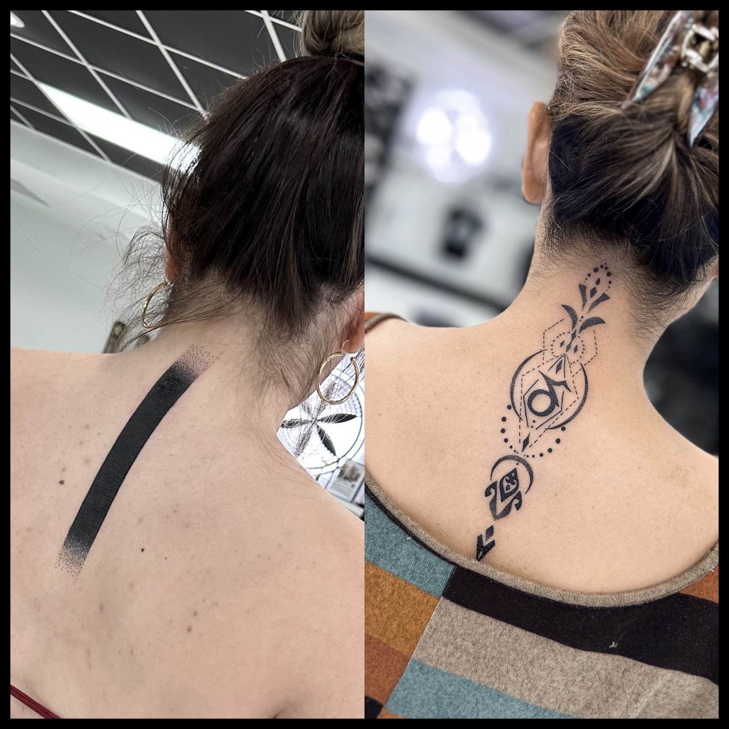 Geometric design dotwork tattoo on the neck by ⓝⓐⓘⓡⓐⓓⓞⓣⓢ