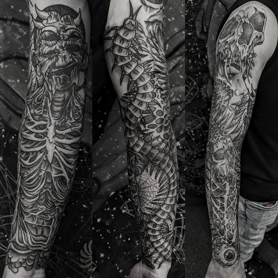 Tattoo by @worleytattoos — black_and_grey, dotwork