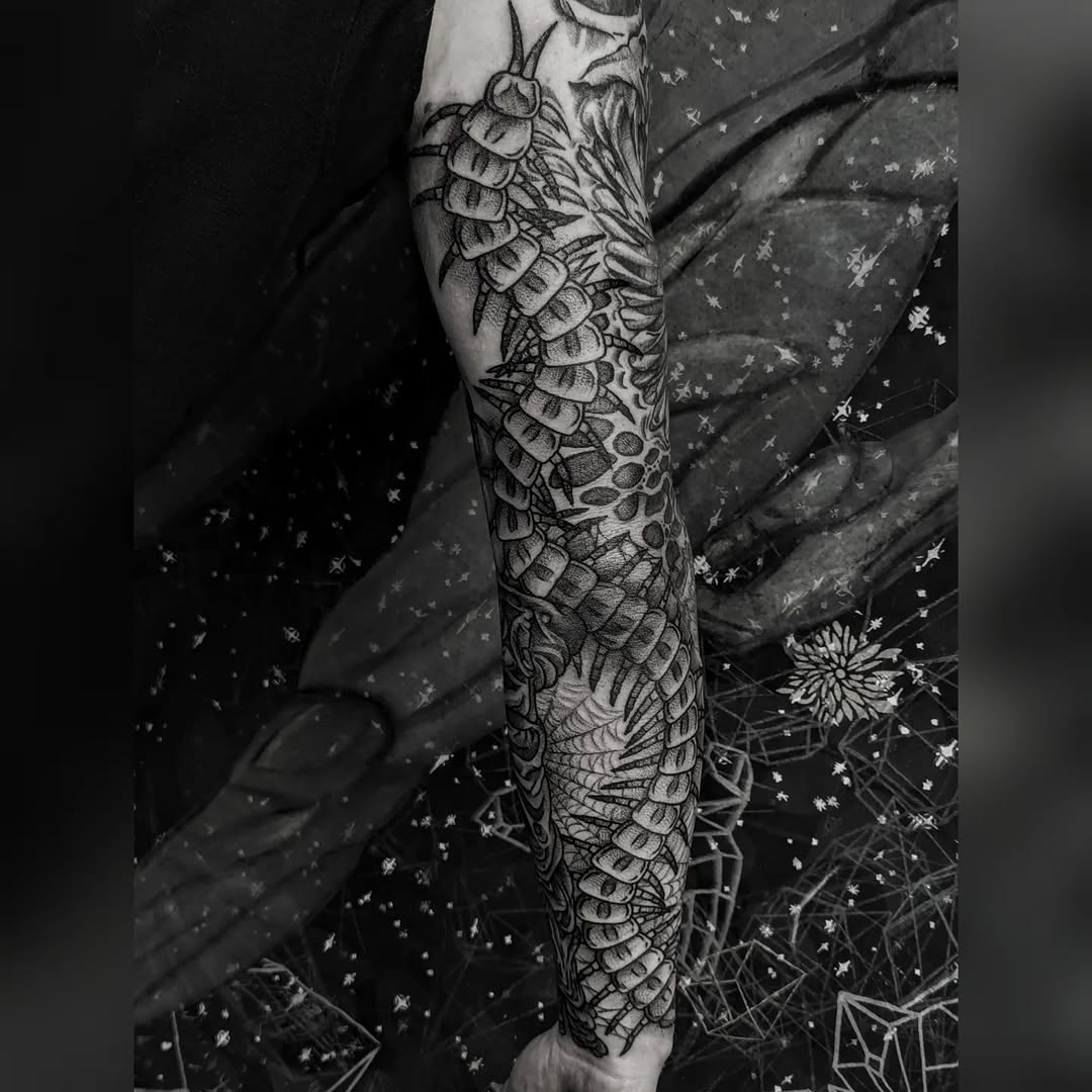 Tattoo by @worleytattoos — black_and_grey, dotwork