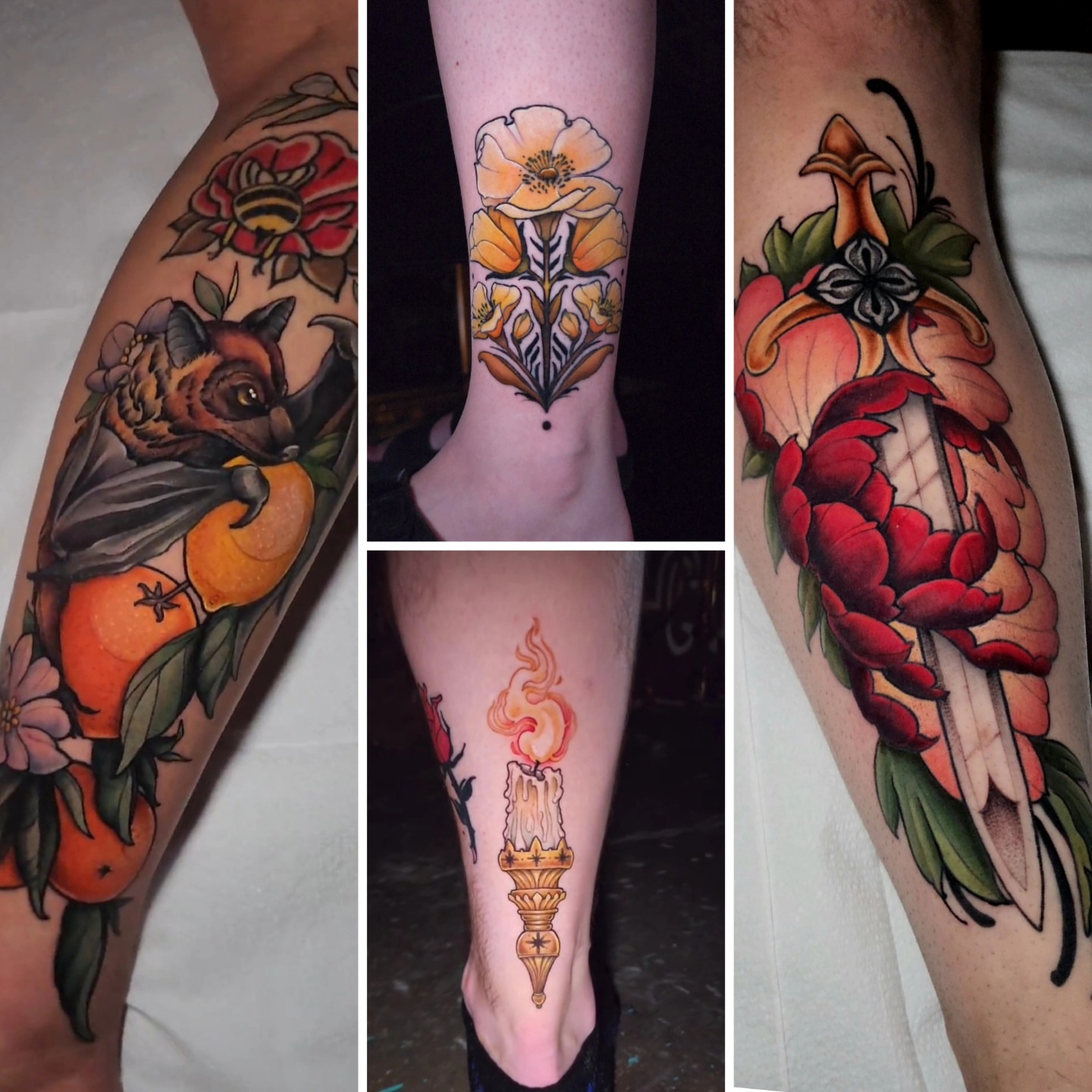 Floral arrangement American traditional tattoo on the upper arm by Ashlynn Campbell