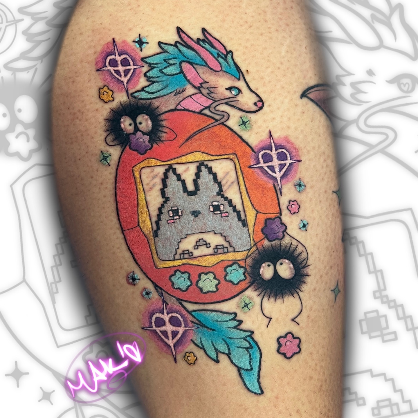 Tattoo by @probablymakayla — dotwork, anime