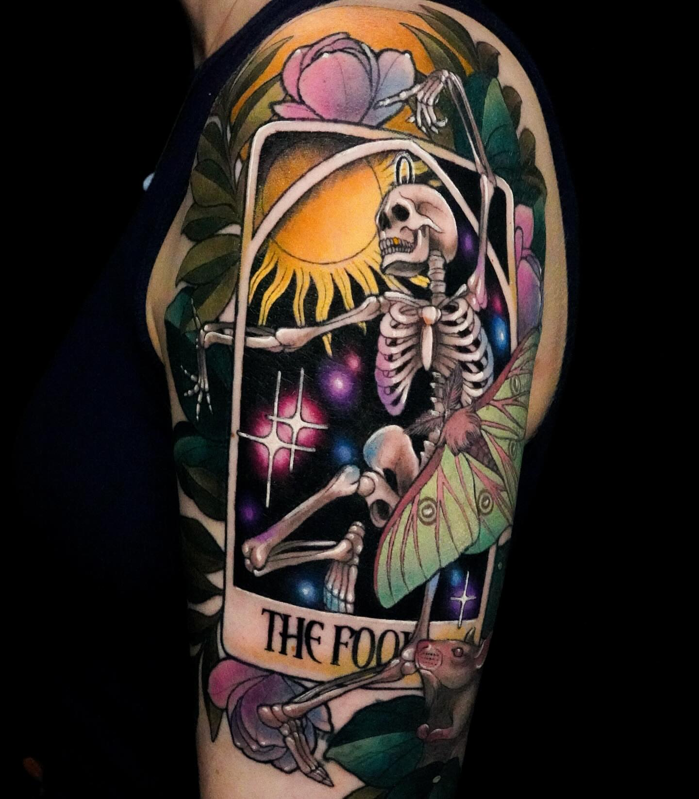 The fool tarot card illustrative tattoo on the forearm by π·πΉππππ π²πππππ·