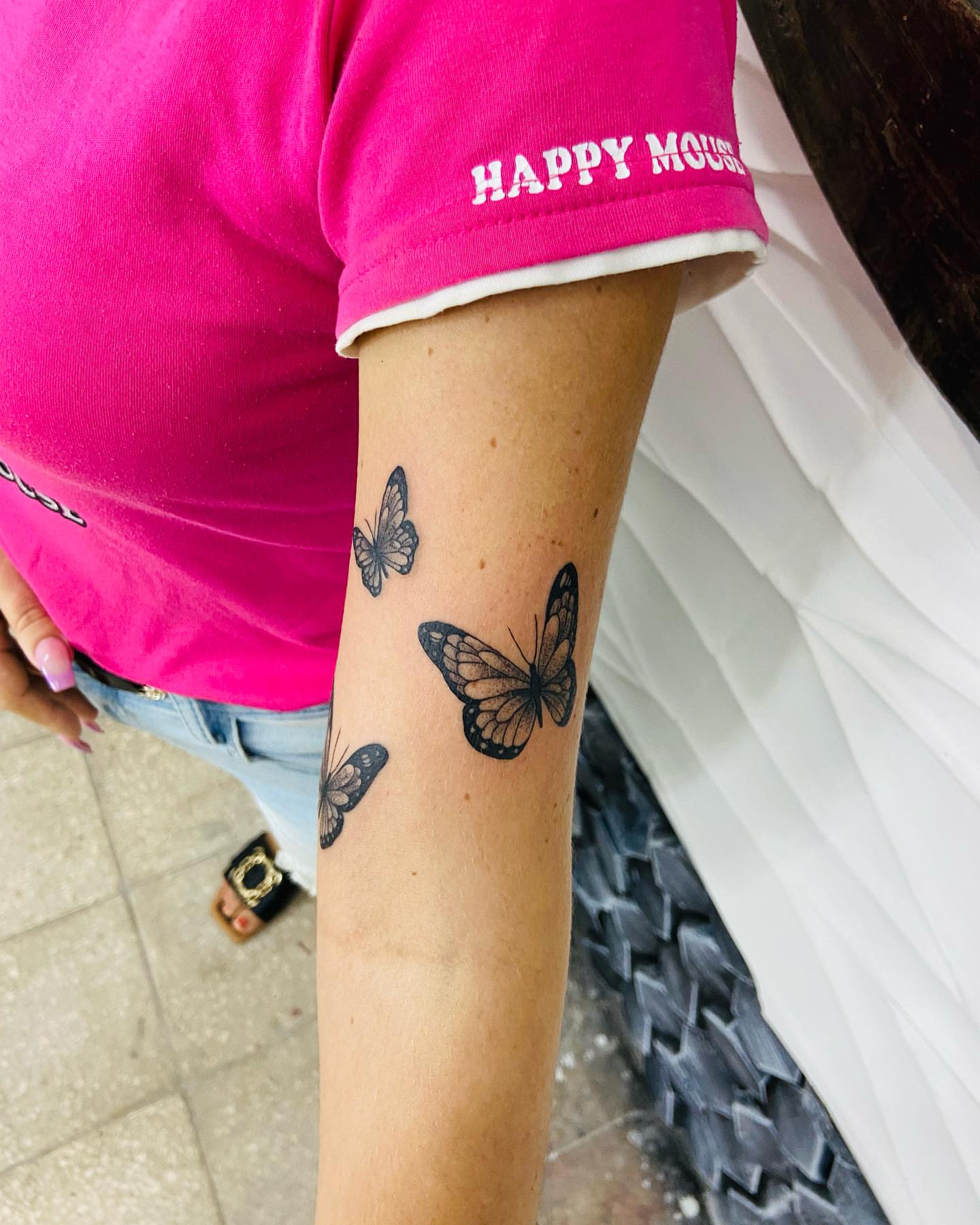 Butterfly black and grey tattoo on the forearm by Aldocasales@tatto