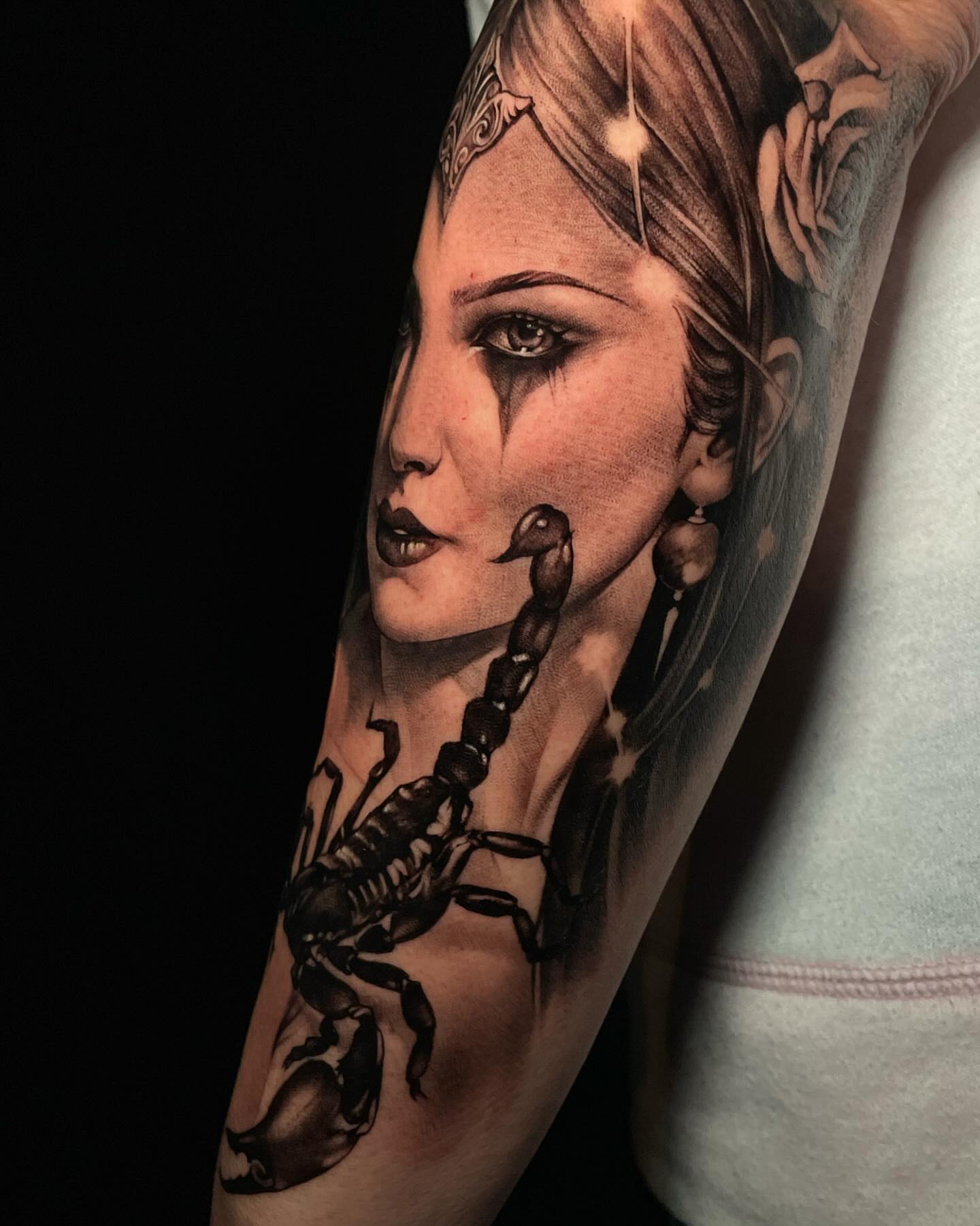 Woman with scorpion realism tattoo on the forearm by Sena Sim 🇰🇭, Worcester, Massachusetts
