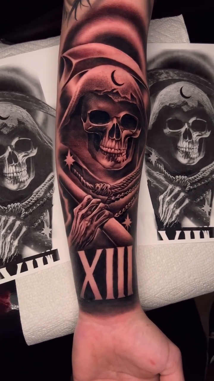 Tattoo by @nickcordovatattoos — dark_realism, black_and_grey