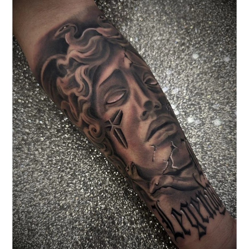 Jesus Christ realism tattoo on the forearm by 🇲🇽Angelique Ortiz🇺🇲, Sugar Hill, Georgia