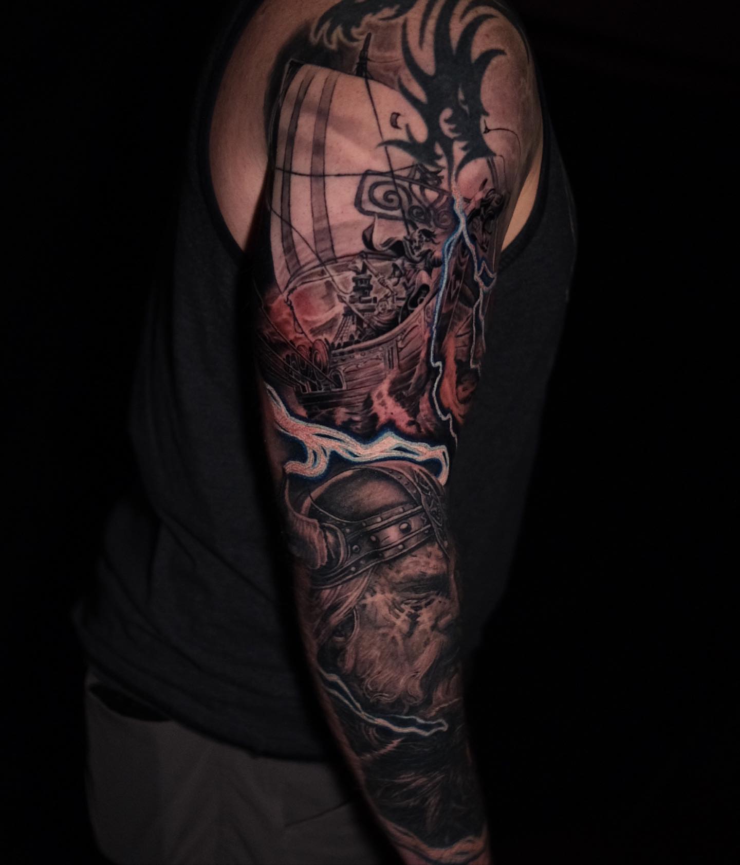 Viking warrior realism tattoo on the forearm by Christian Medina, Sacramento, California