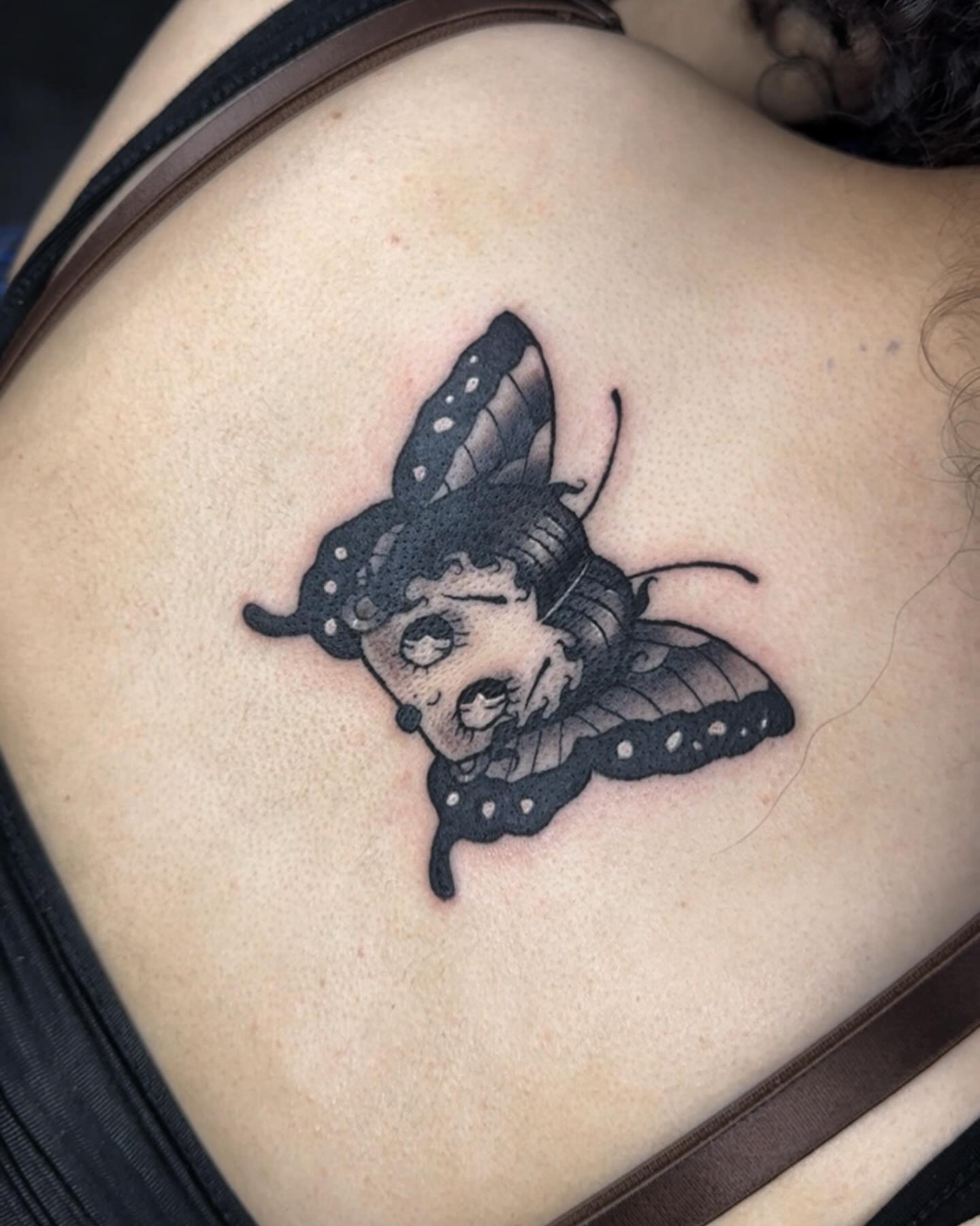 Butterfly dark realism tattoo on the shoulder by โโฎโ๐ถ๐๐ฝ๐๐๐ู เฃชโญ las vegas tattoo artist