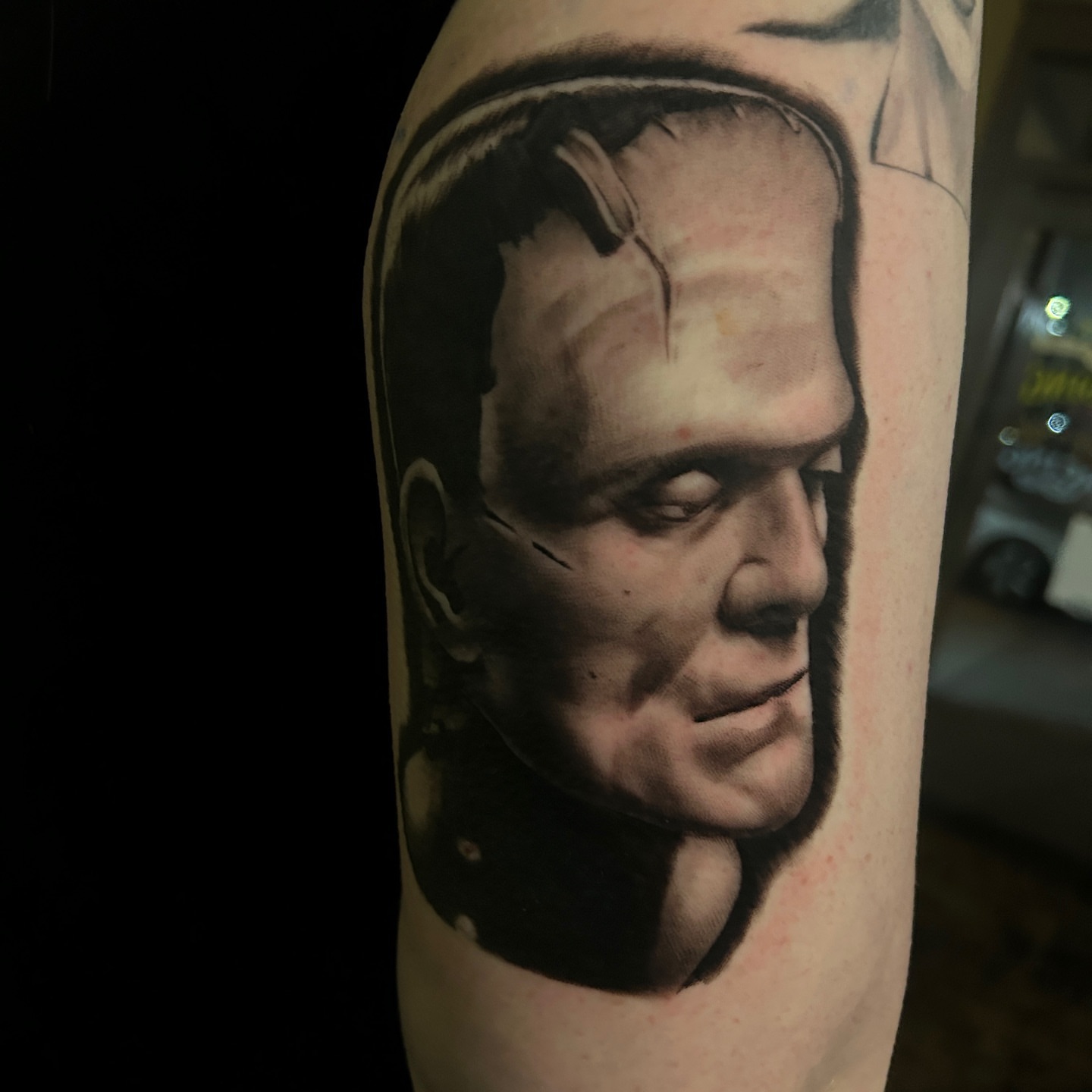 Frankenstein's monster realism tattoo on the forearm by Nick Campbell