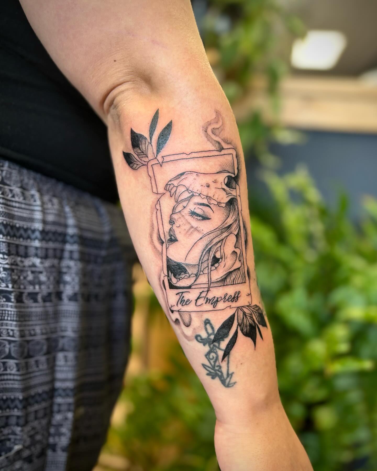 The empress tarot card black and grey tattoo on the forearm by Harley Lane ๐ซ