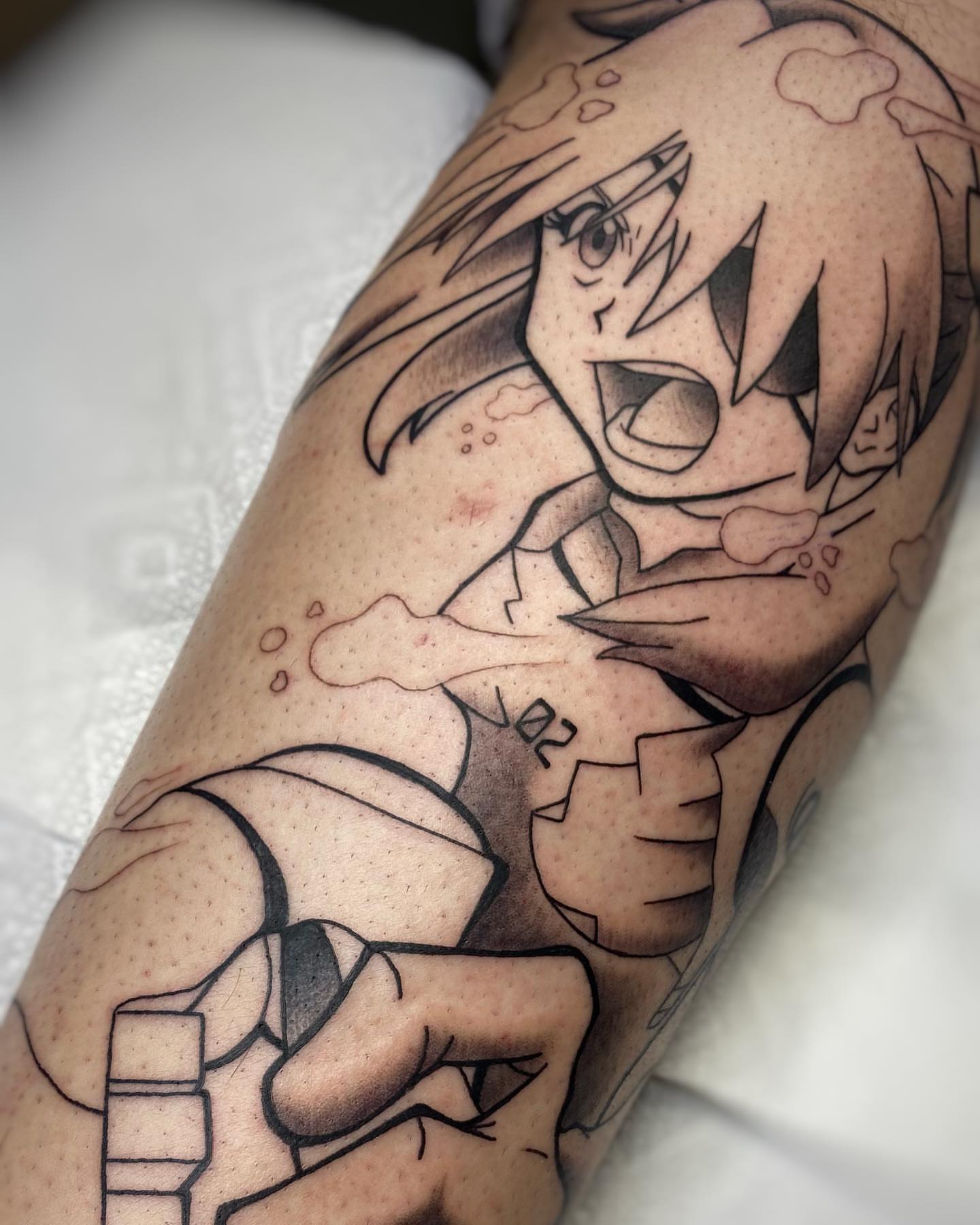 Tattoo by @llijah — anime, black_and_grey