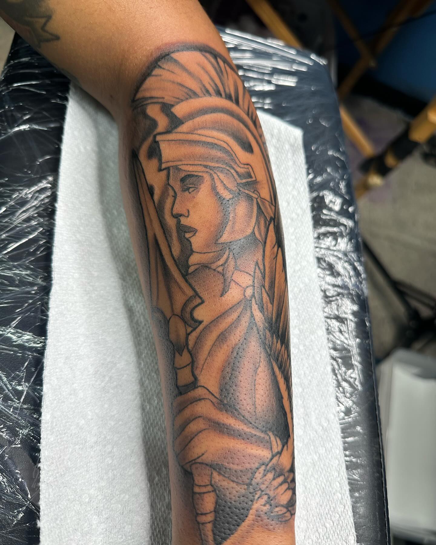 Ancient warrior realism tattoo on the forearm by Mr. Tatt2Junkiee 💉🧟