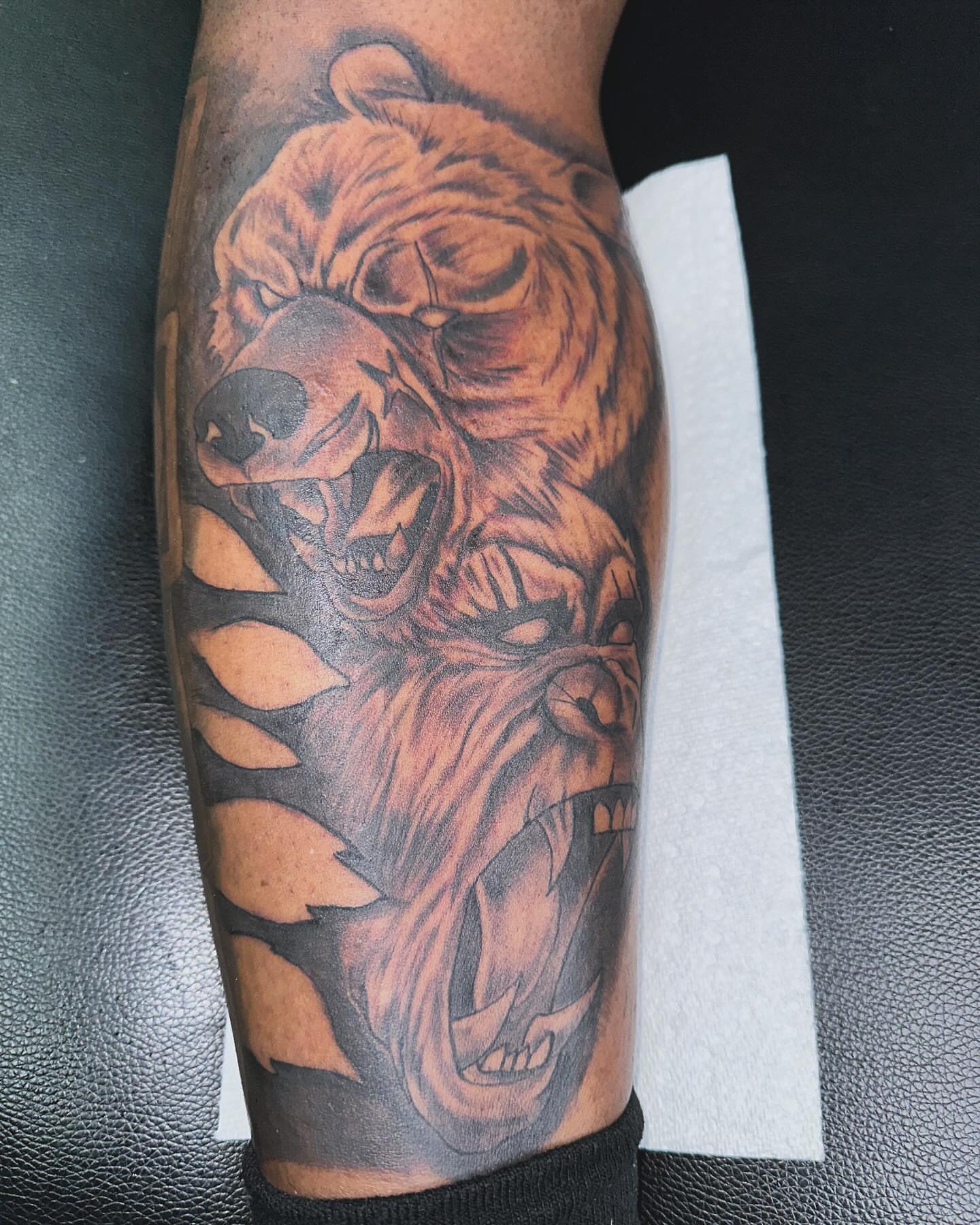 Bear realism tattoo on the forearm by Mr. Tatt2Junkiee 💉🧟