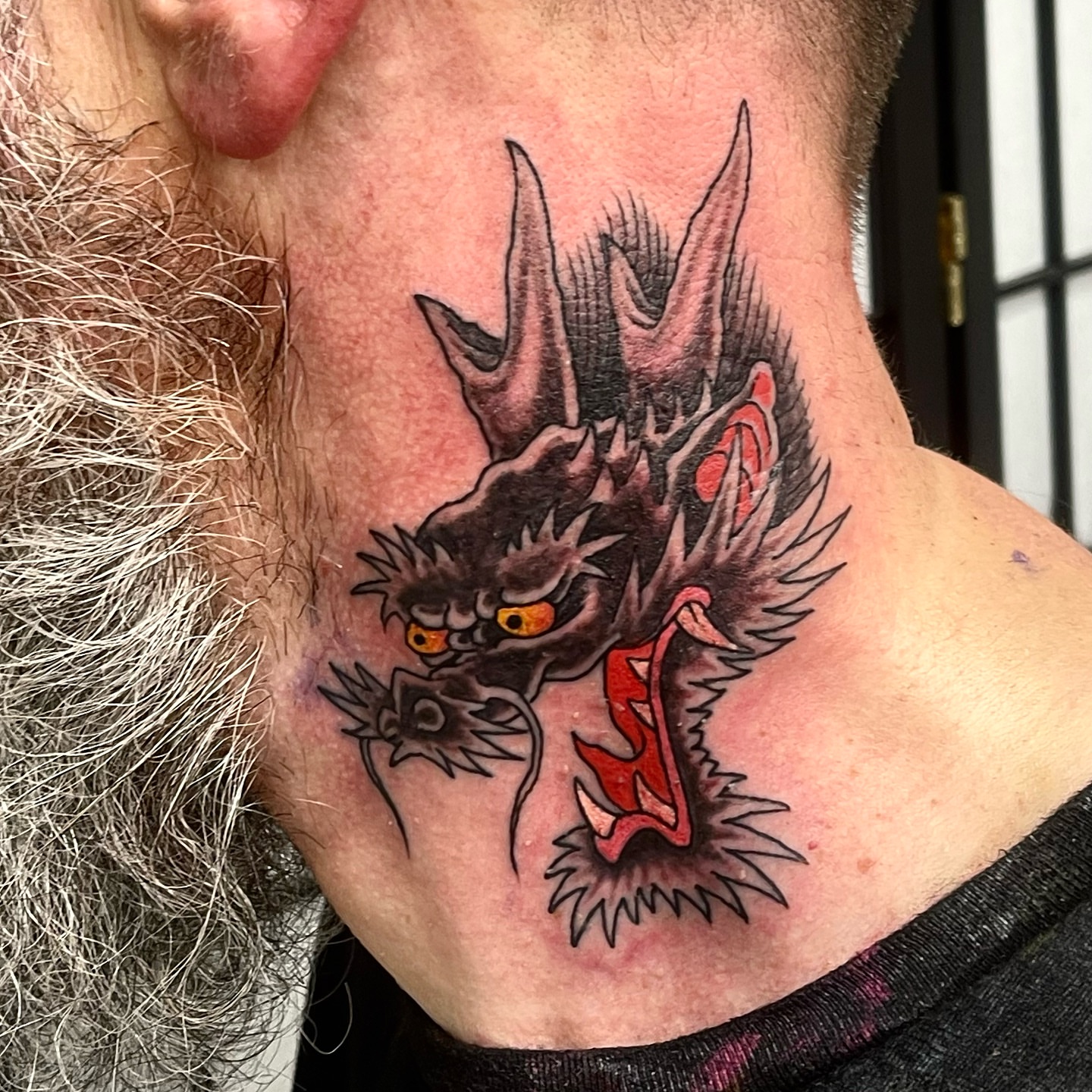 Dragon japanese irezumi tattoo on the neck by Mister Joe Joe Frisco Tattoo, San Francisco, California