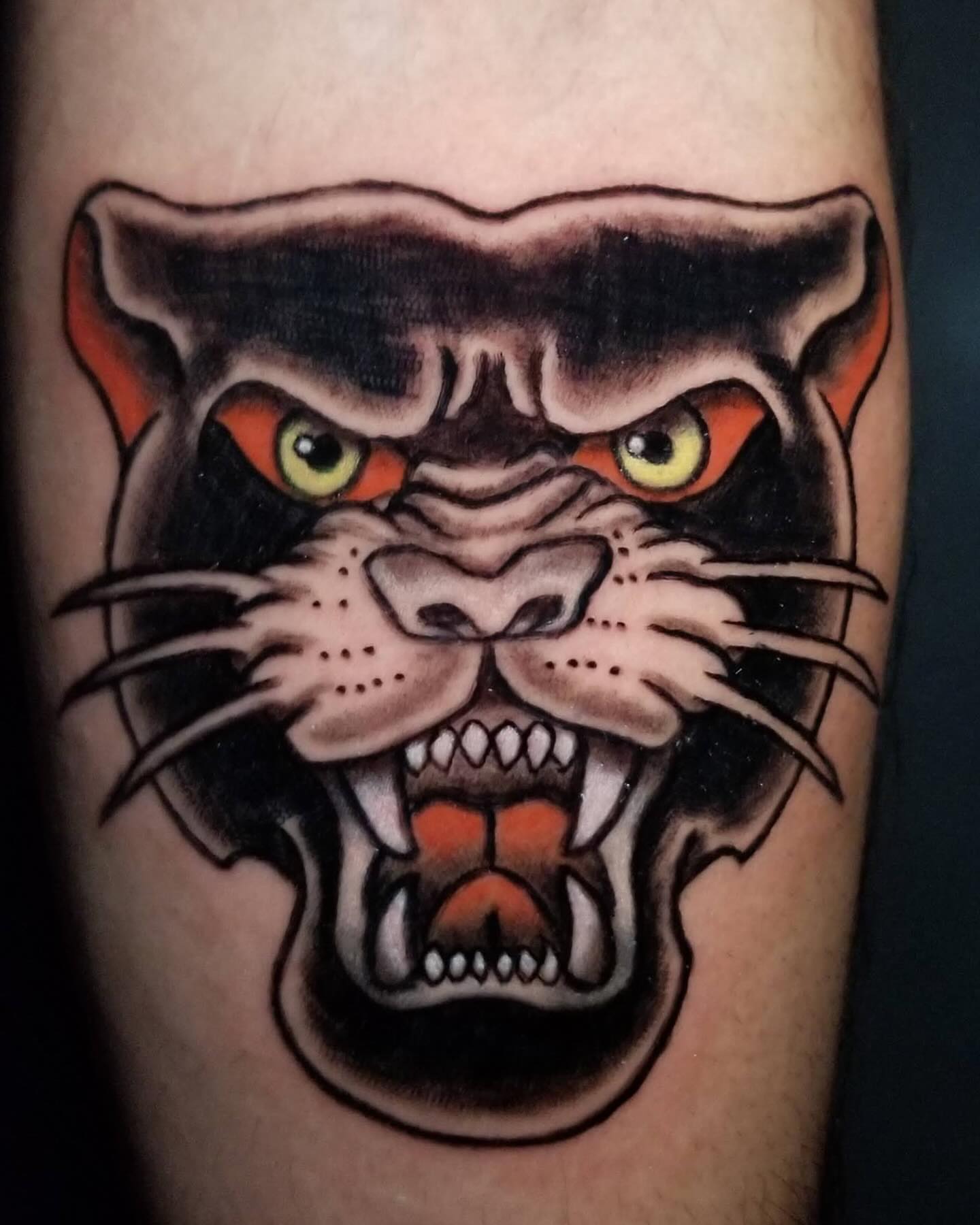 Panther American traditional tattoo on the forearm by J. Arturo Laparra