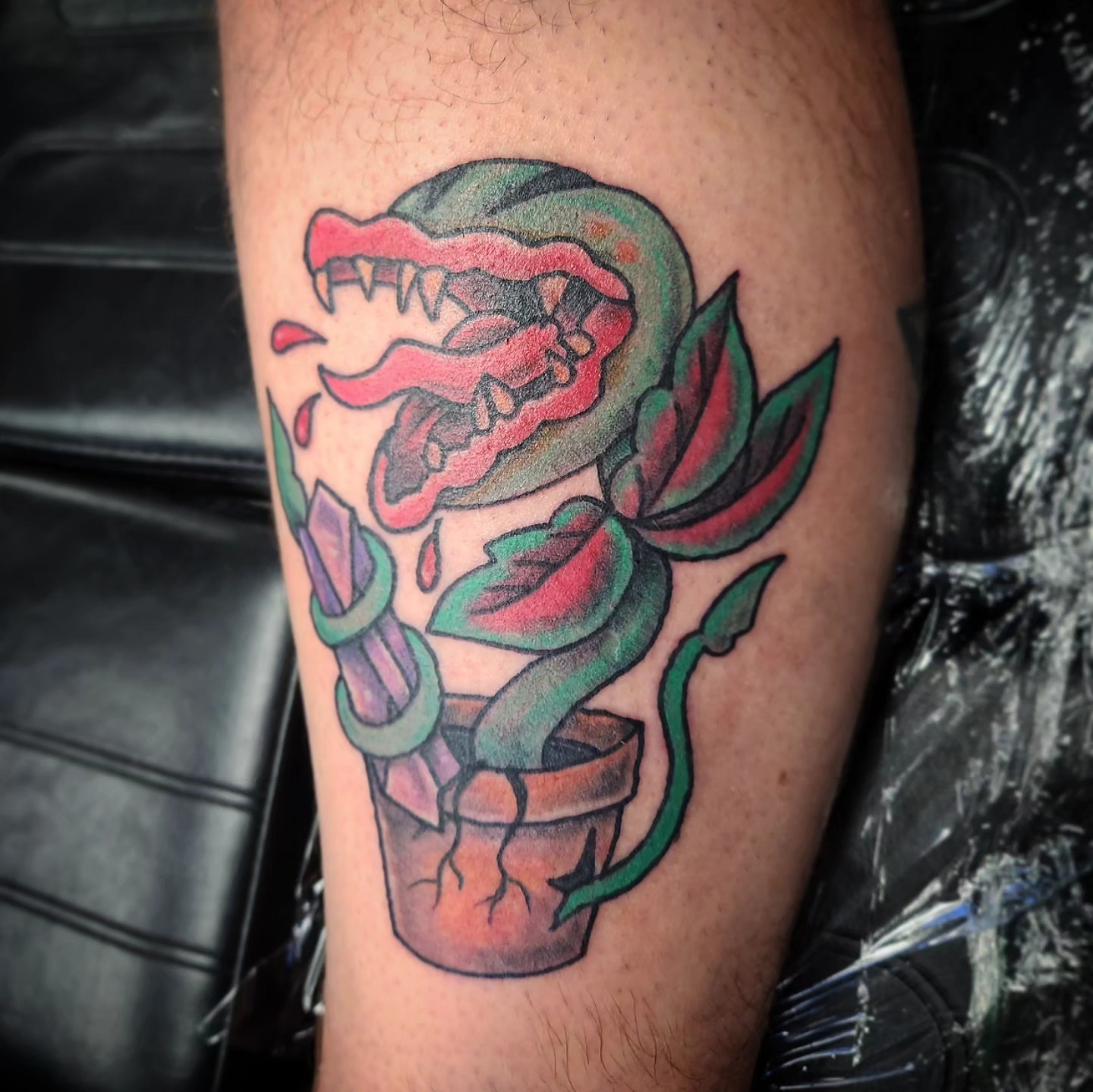 Tattoo by @ladymonsterfacetattoos — american_traditional, dotwork