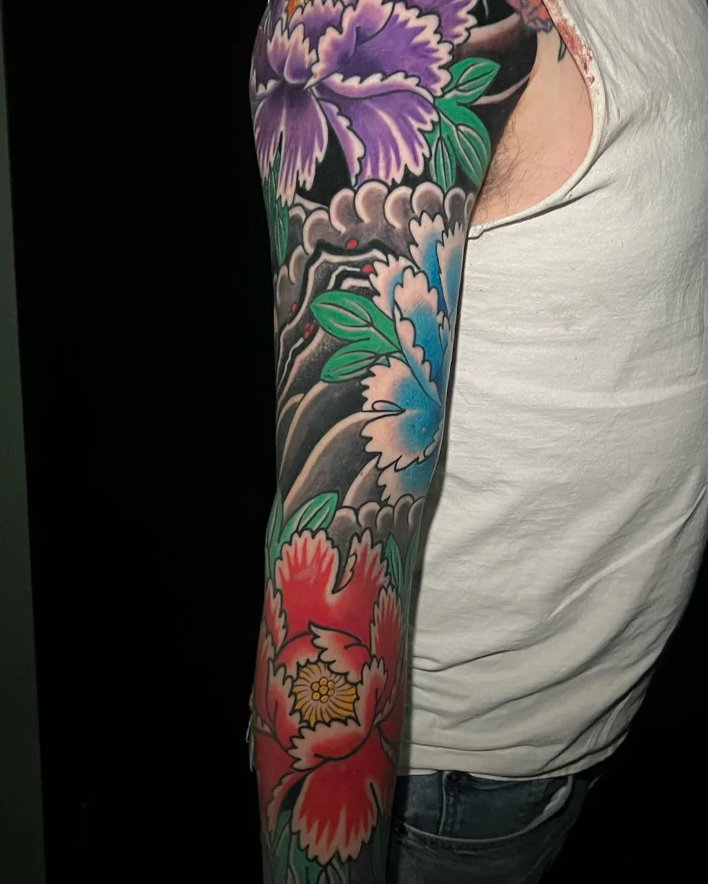 Floral arrangement japanese irezumi tattoo on the forearm by Brad Hill, Franklin, Tennessee