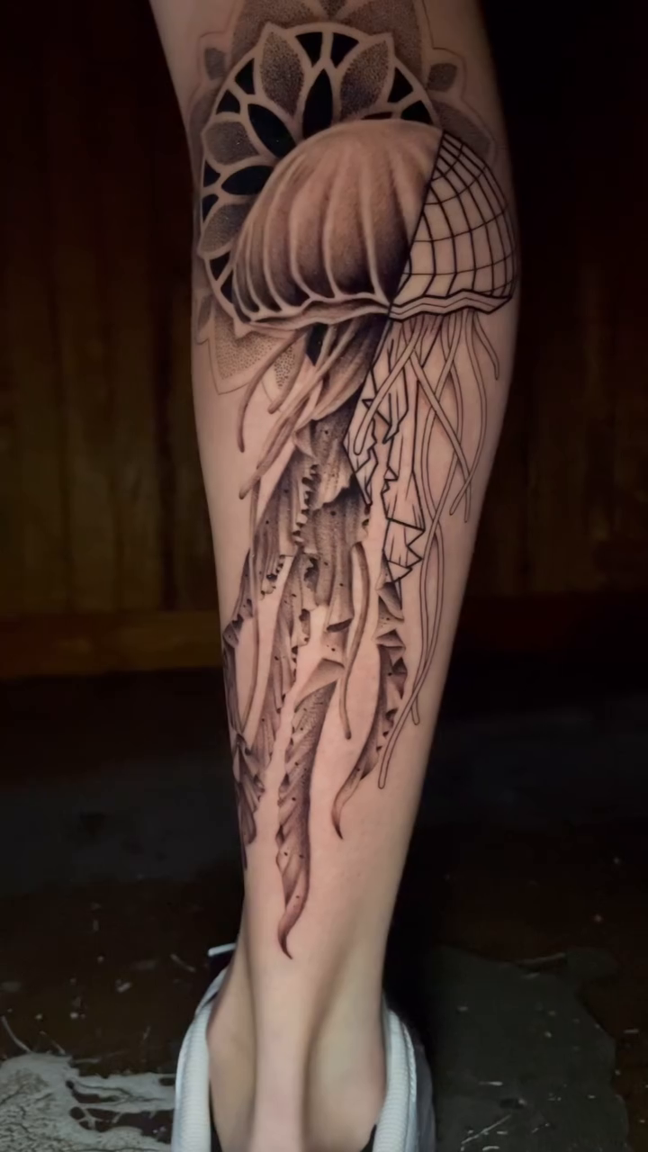 Tattoo by @jasoncalltattooer — black_and_grey, geometric