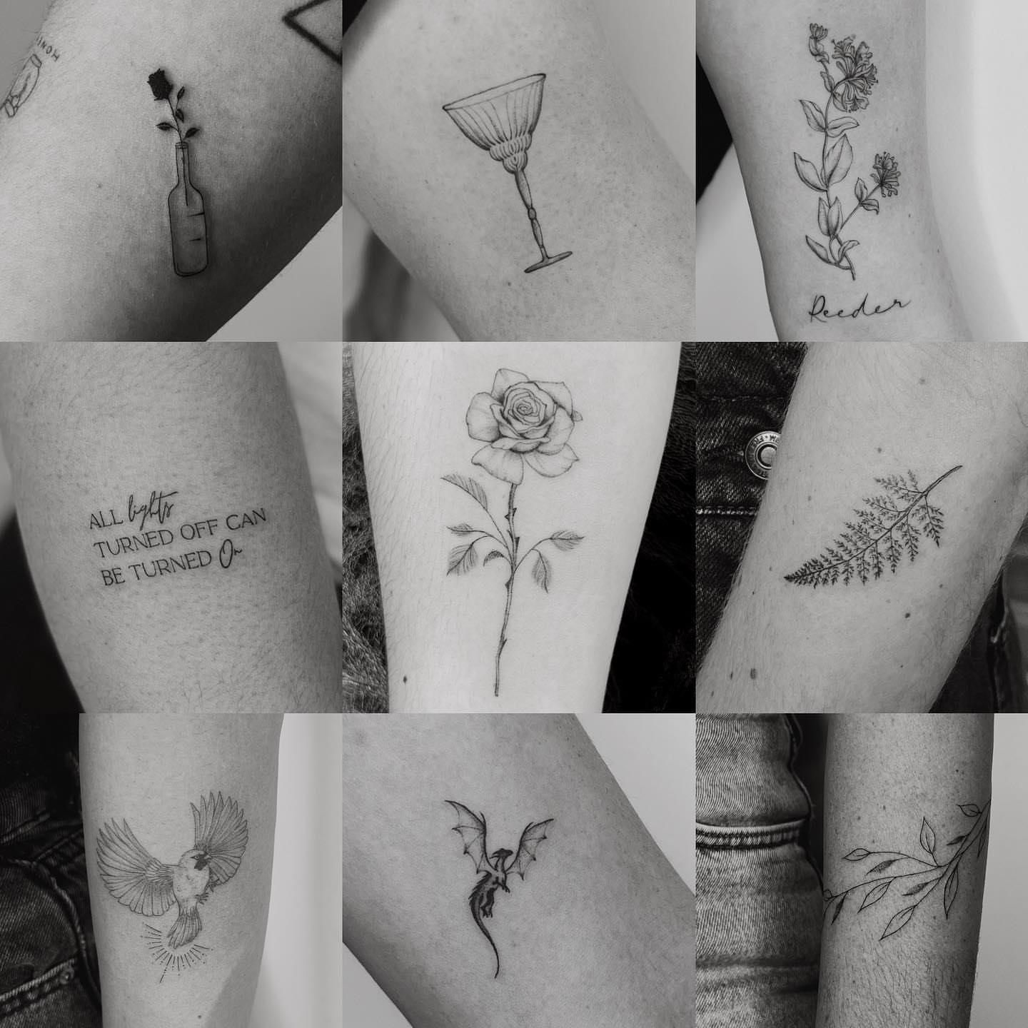 Flower arrangement black and grey tattoo on the forearm by Marisa Martello, Nashville, Tennessee