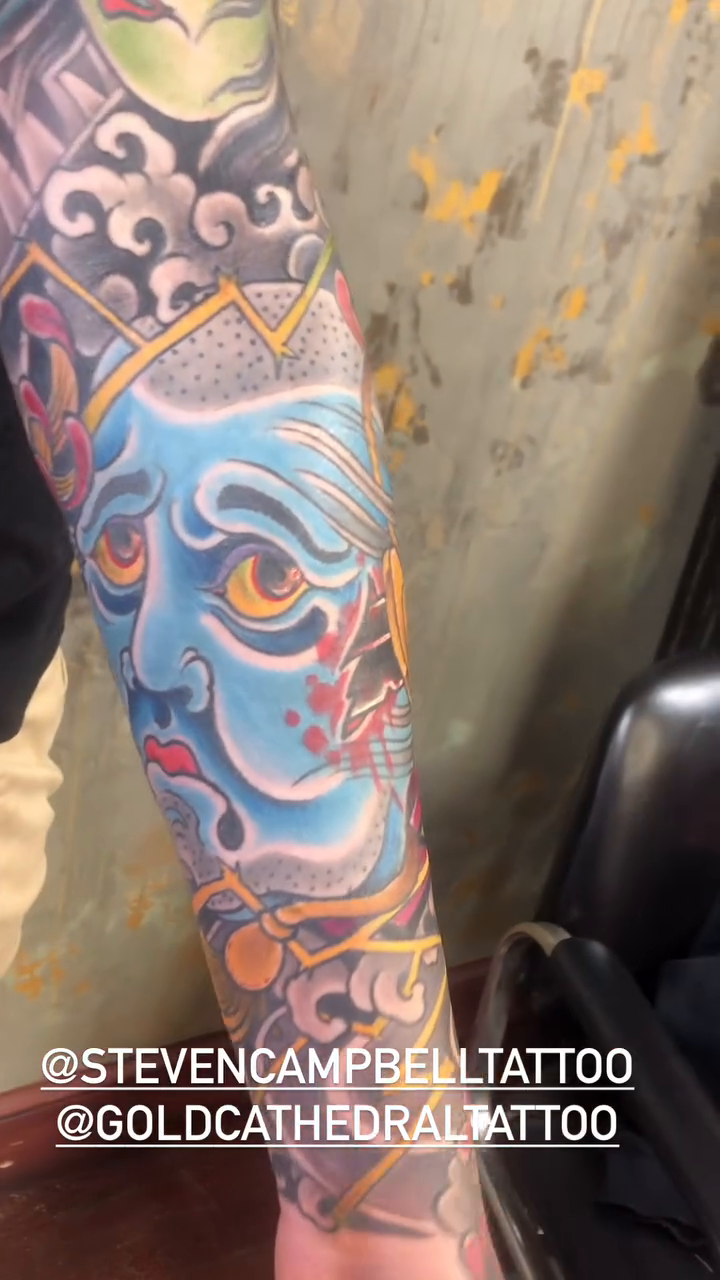 Hannya mask and dragon sleeve japanese irezumi tattoo by Steven Campbell, Kansas City, Missouri