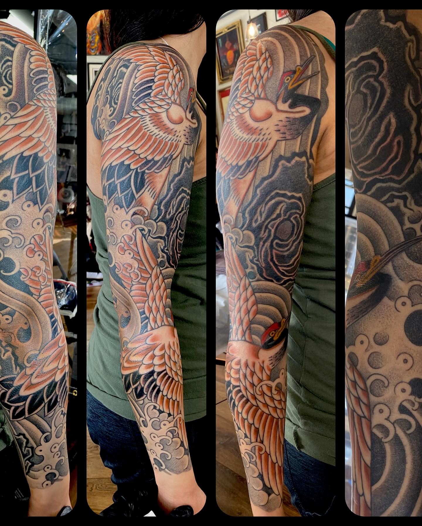 Crane japanese irezumi tattoo on the upper arm by ๐ญ๐๐ ๐ฎ๐๐๐๐๐, Berkeley, California