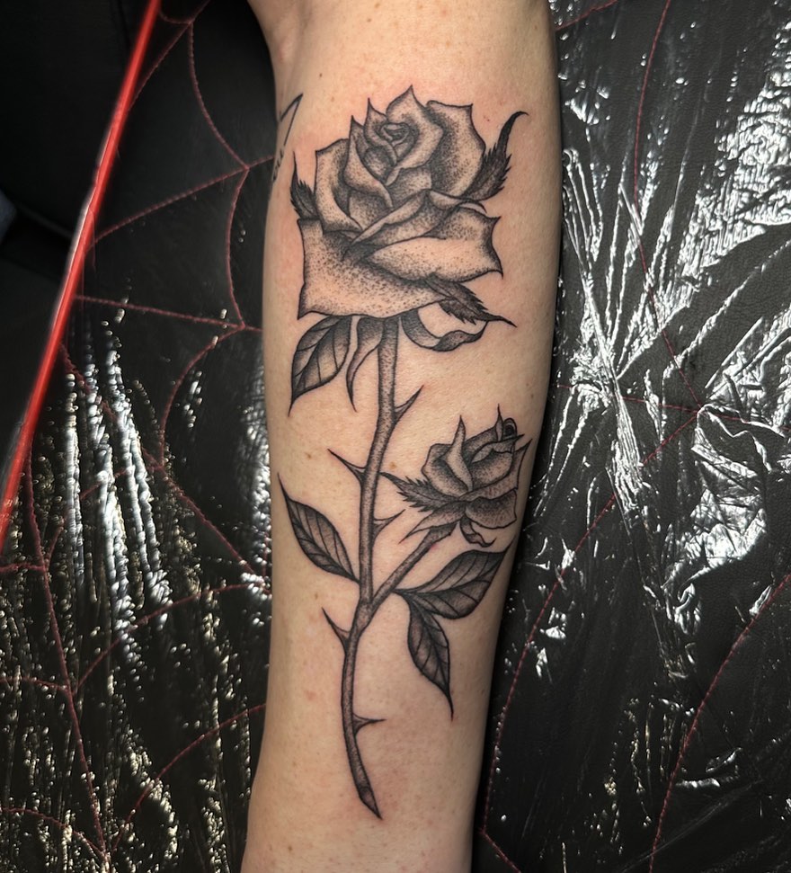 Tattoo by @fkkingwickedtattoos — black_and_grey, dotwork
