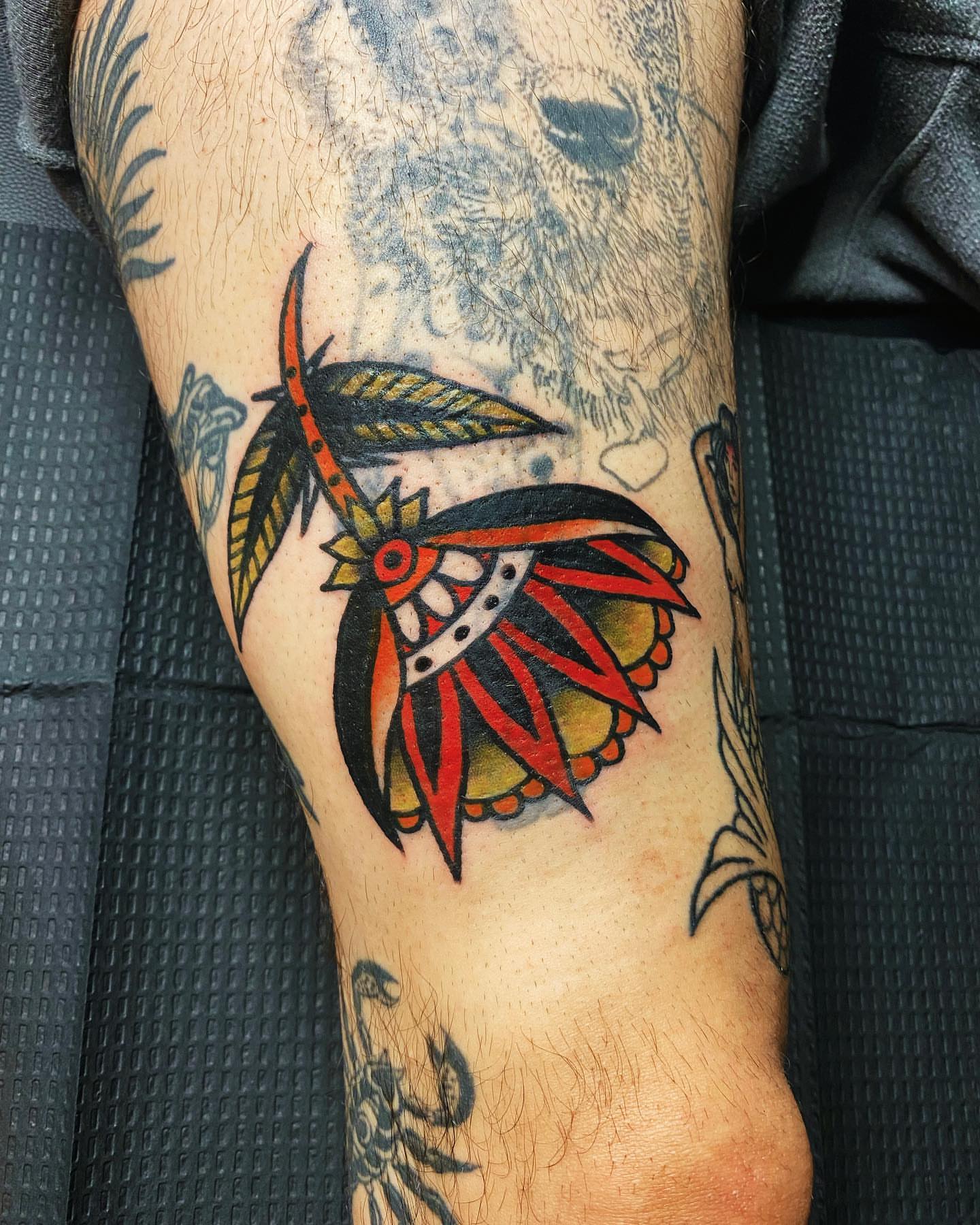 Monarch butterfly American traditional tattoo on the forearm by Myka King