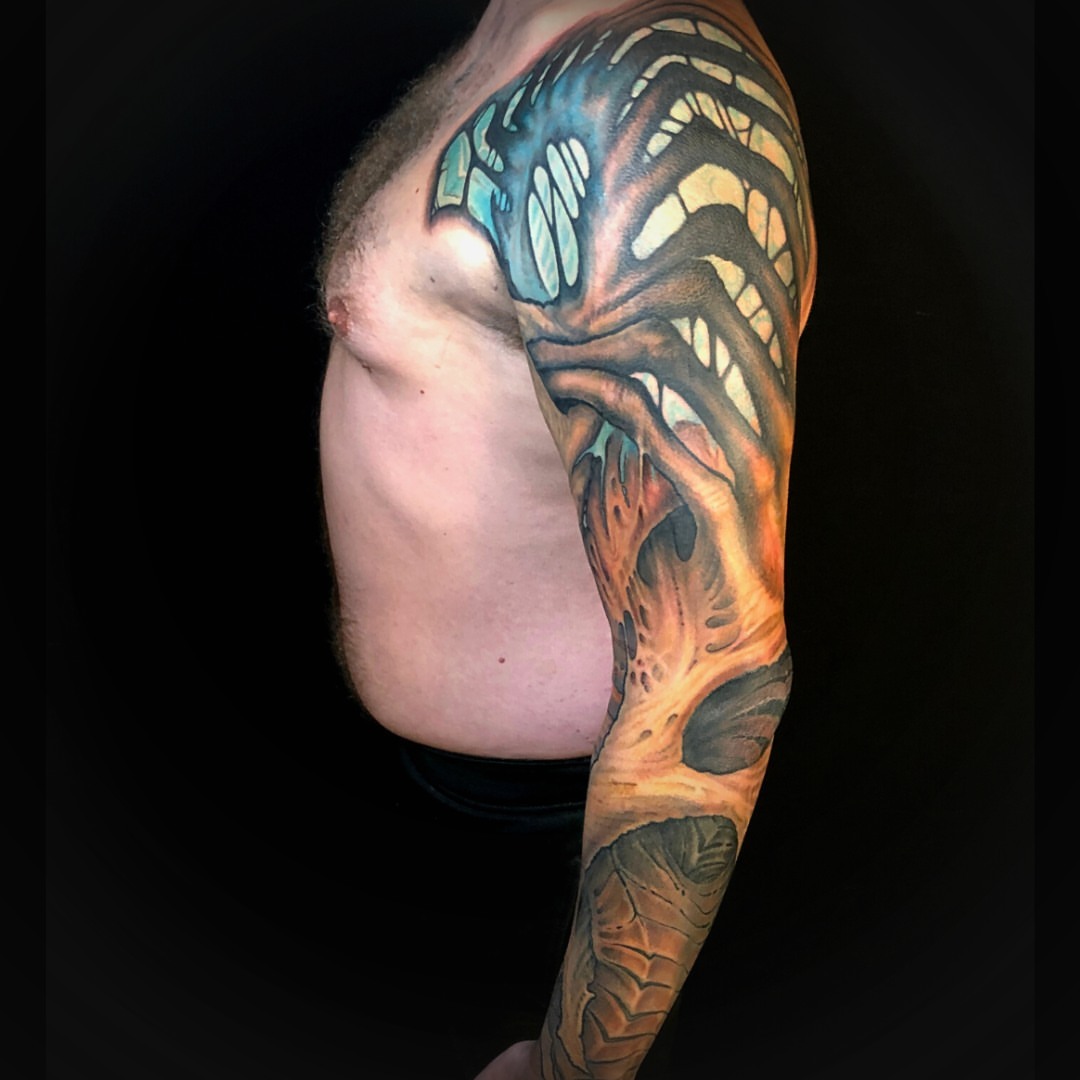 Tattoo by @jordanrookustattoo — geometric, dark_realism