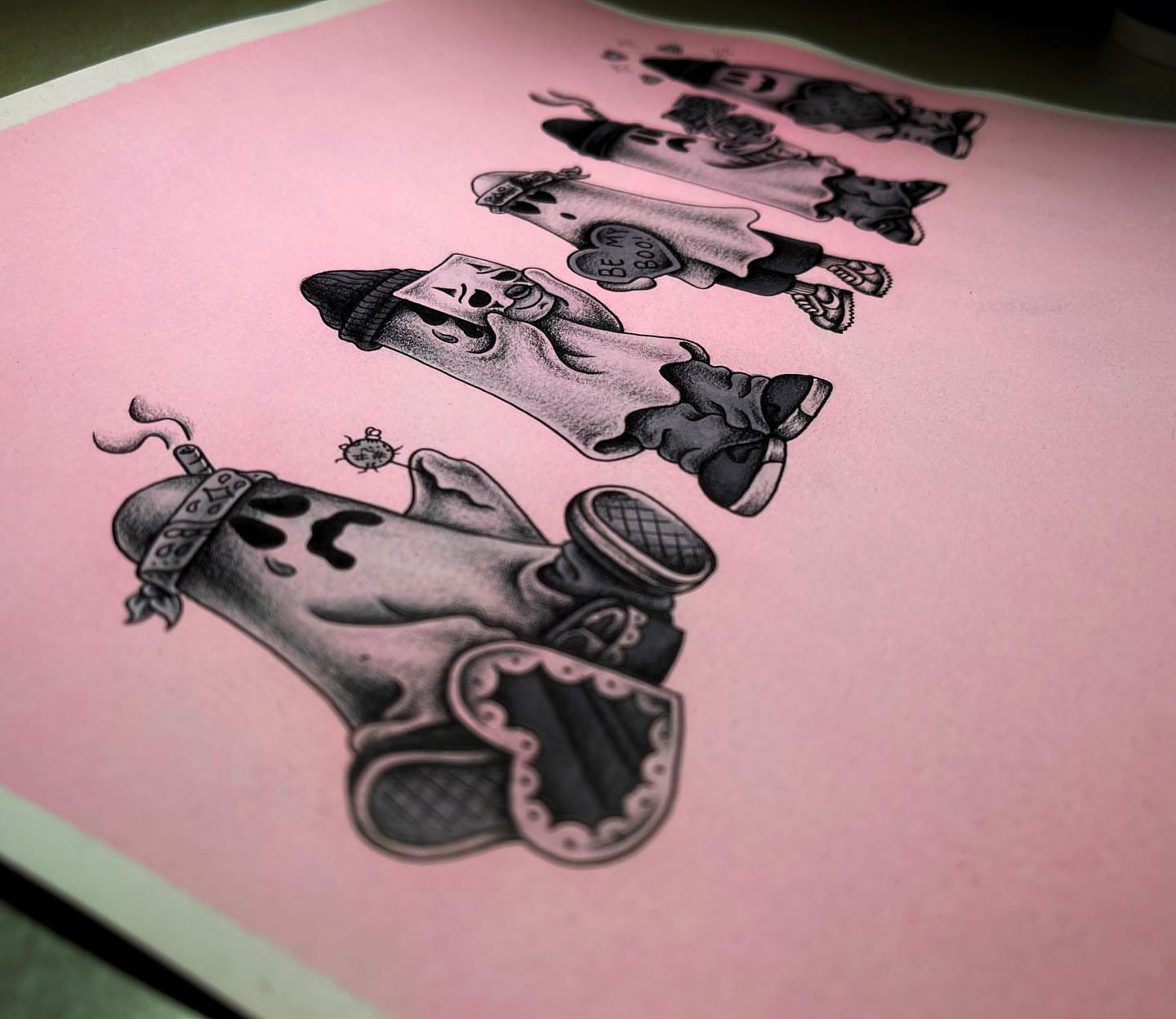 Ghosts black and grey tattoo by Jason