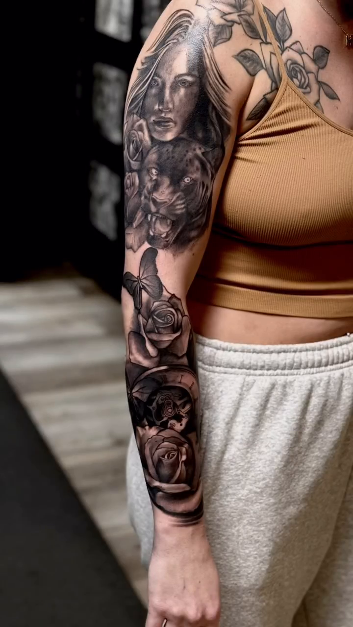 Woman and animals realism tattoo by Tattoos by Dave