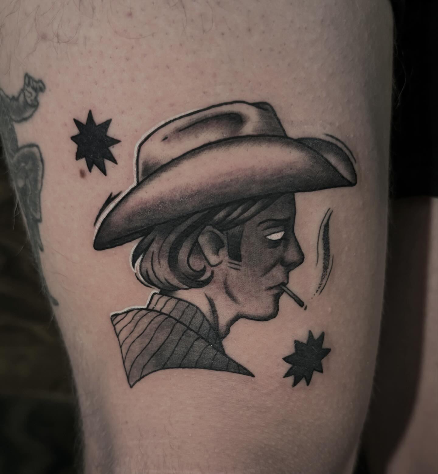 Cowboy profile American traditional tattoo on the forearm by π»ππππ β½ πΏππππ, Franklin, Tennessee