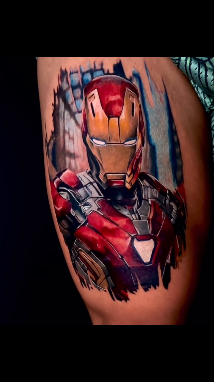 Iron Man helmet and chest plate realism tattoo by Binn Binn - Houston Tattoo Artist
