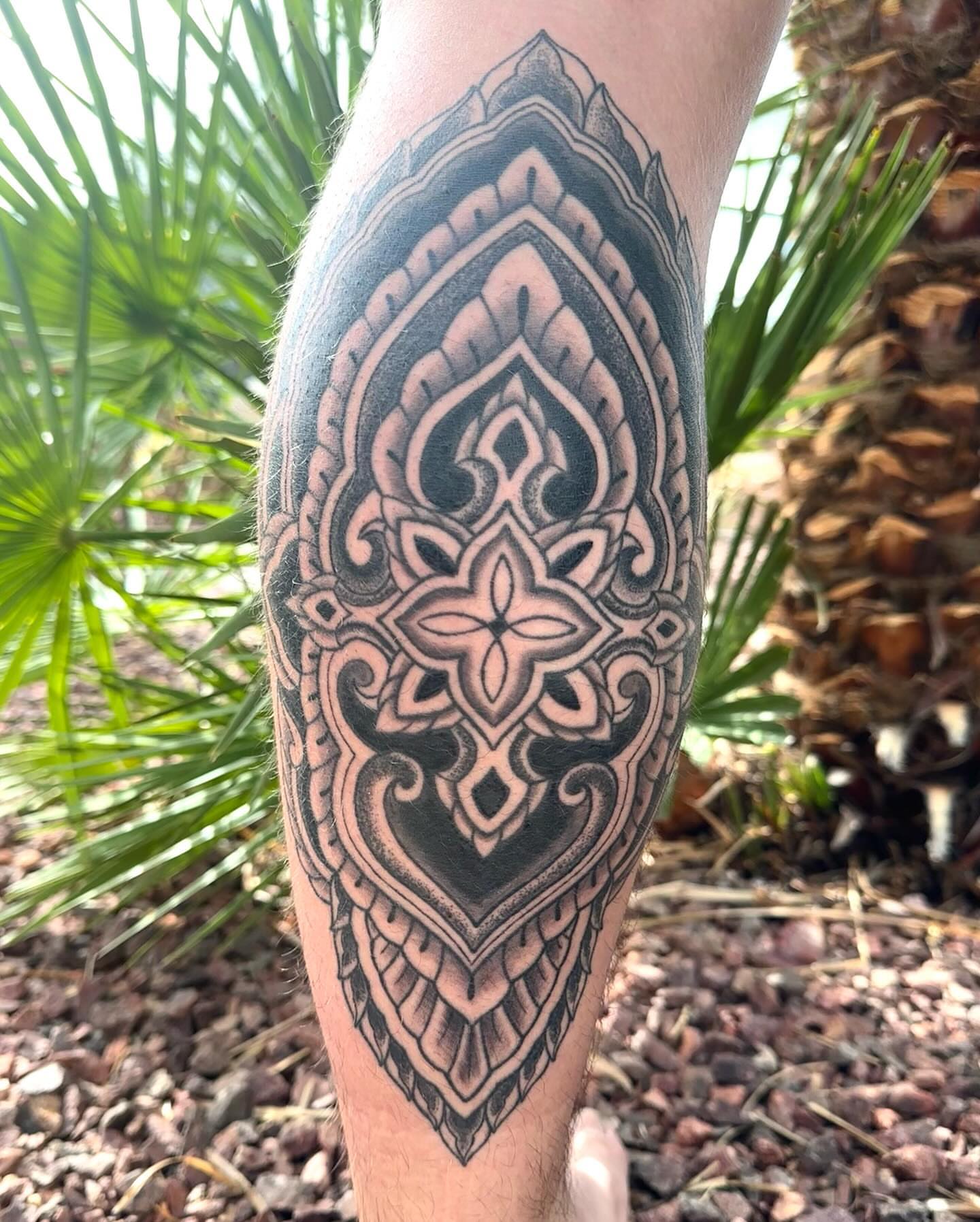 Mandala ornamental tattoo on the forearm by Owlyn Madrone