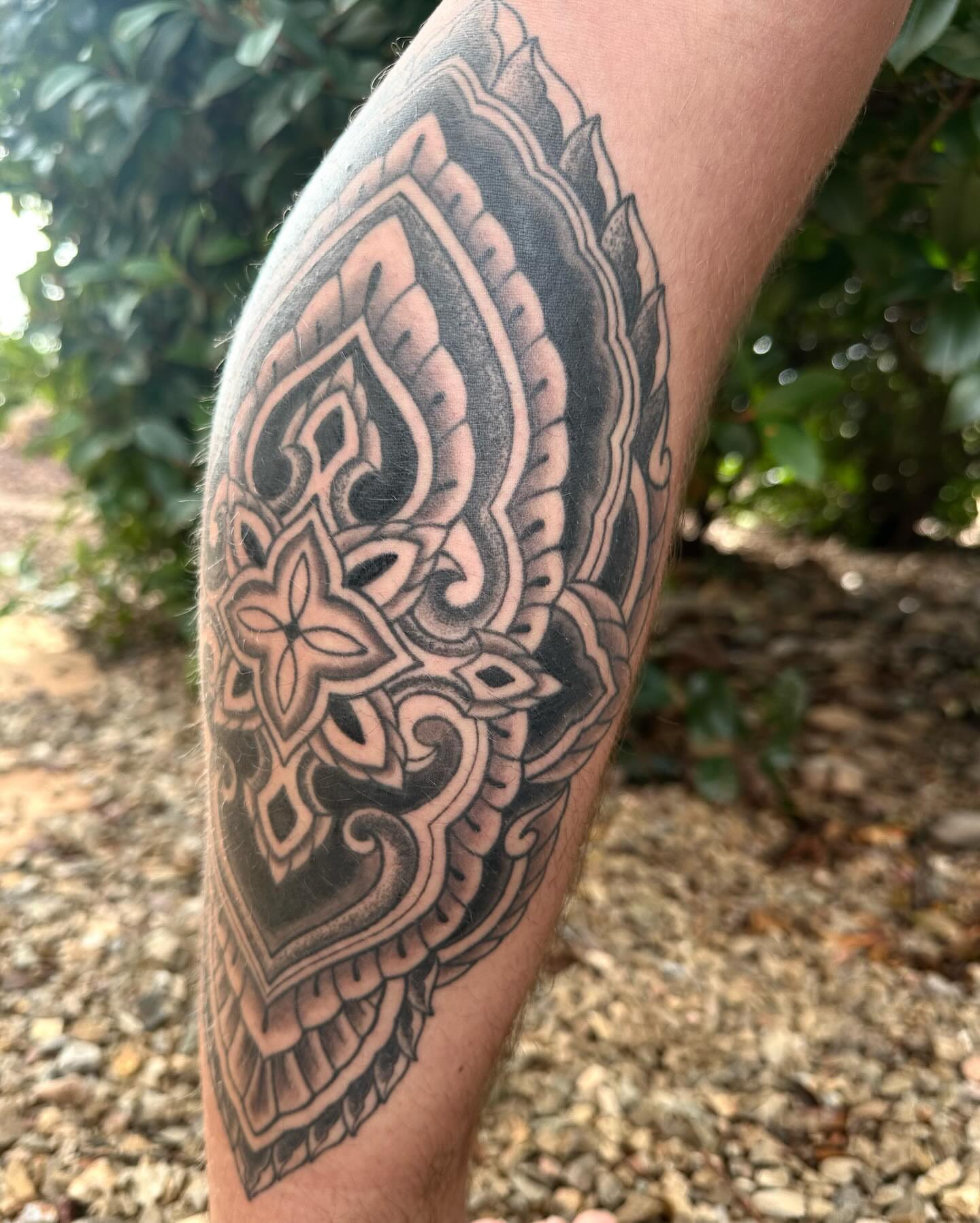 Geometric mandala geometric tattoo on the forearm by Owlyn Madrone