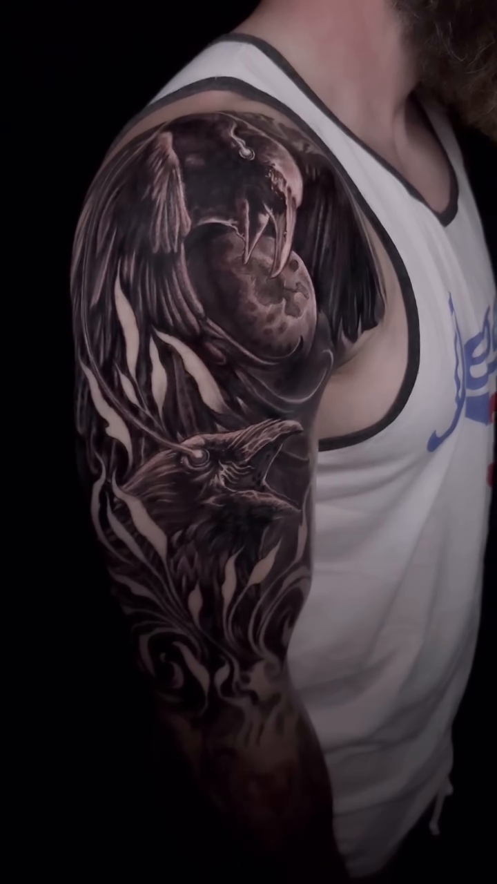 Eagle and wolf realism tattoo by Cory James