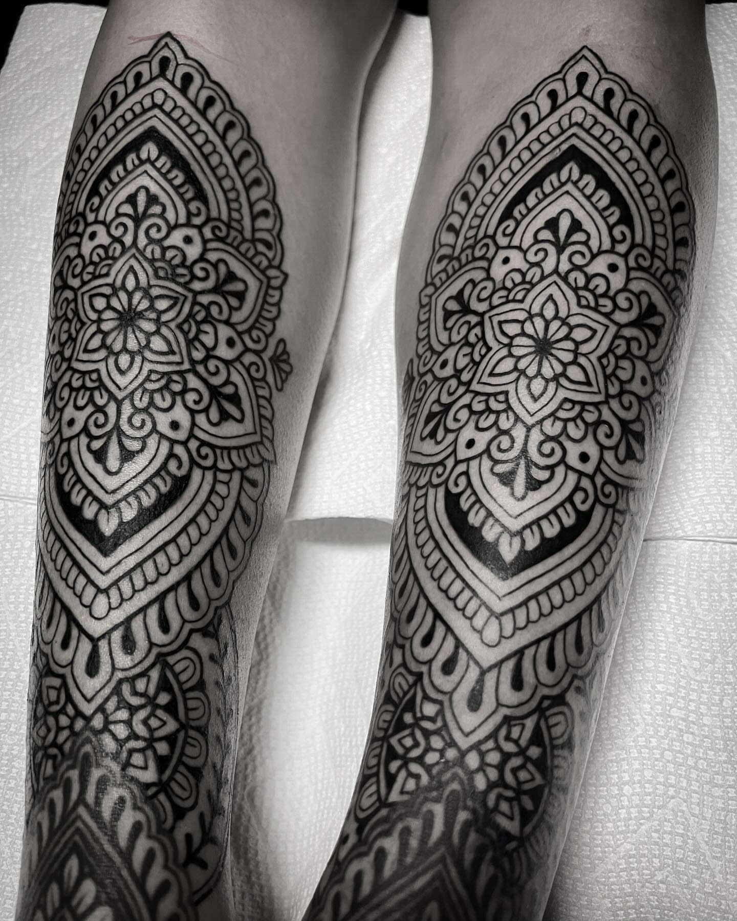 Mandala geometric tattoo on the forearm by H.G