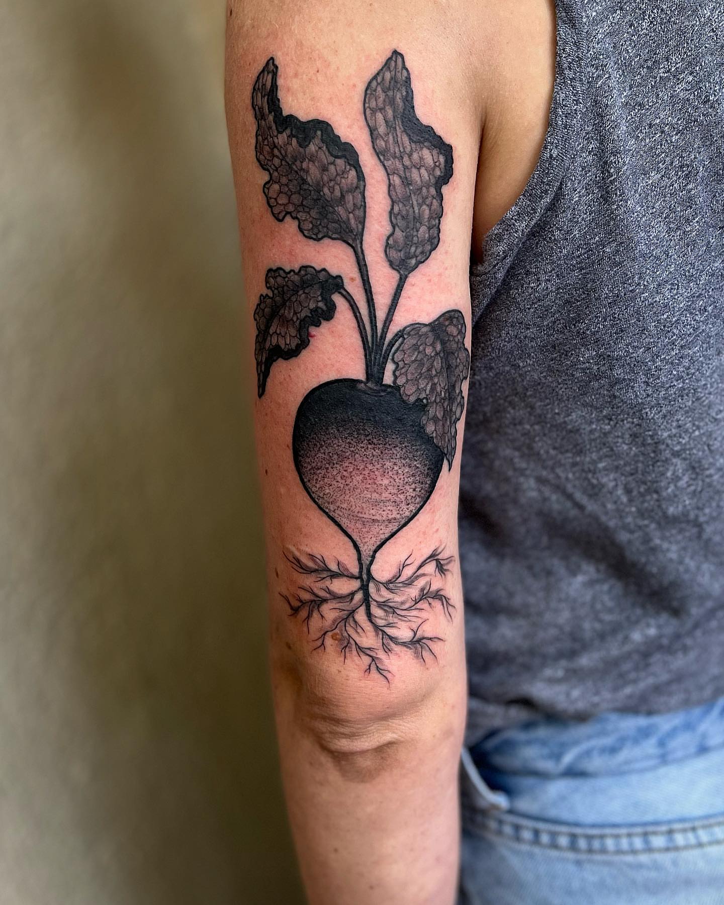 Beetroot dotwork tattoo on the forearm by Daniel Patrick