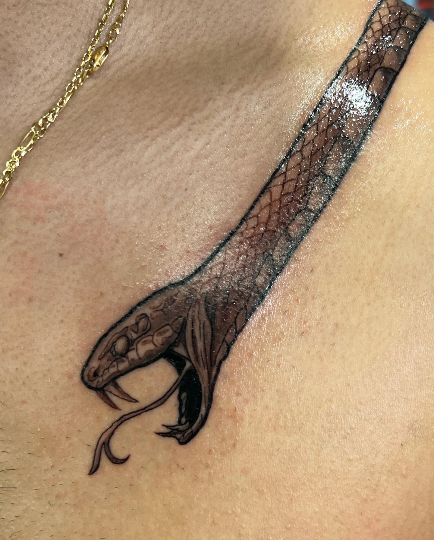 Snake realism tattoo on the chest by Eduardo Chaparro