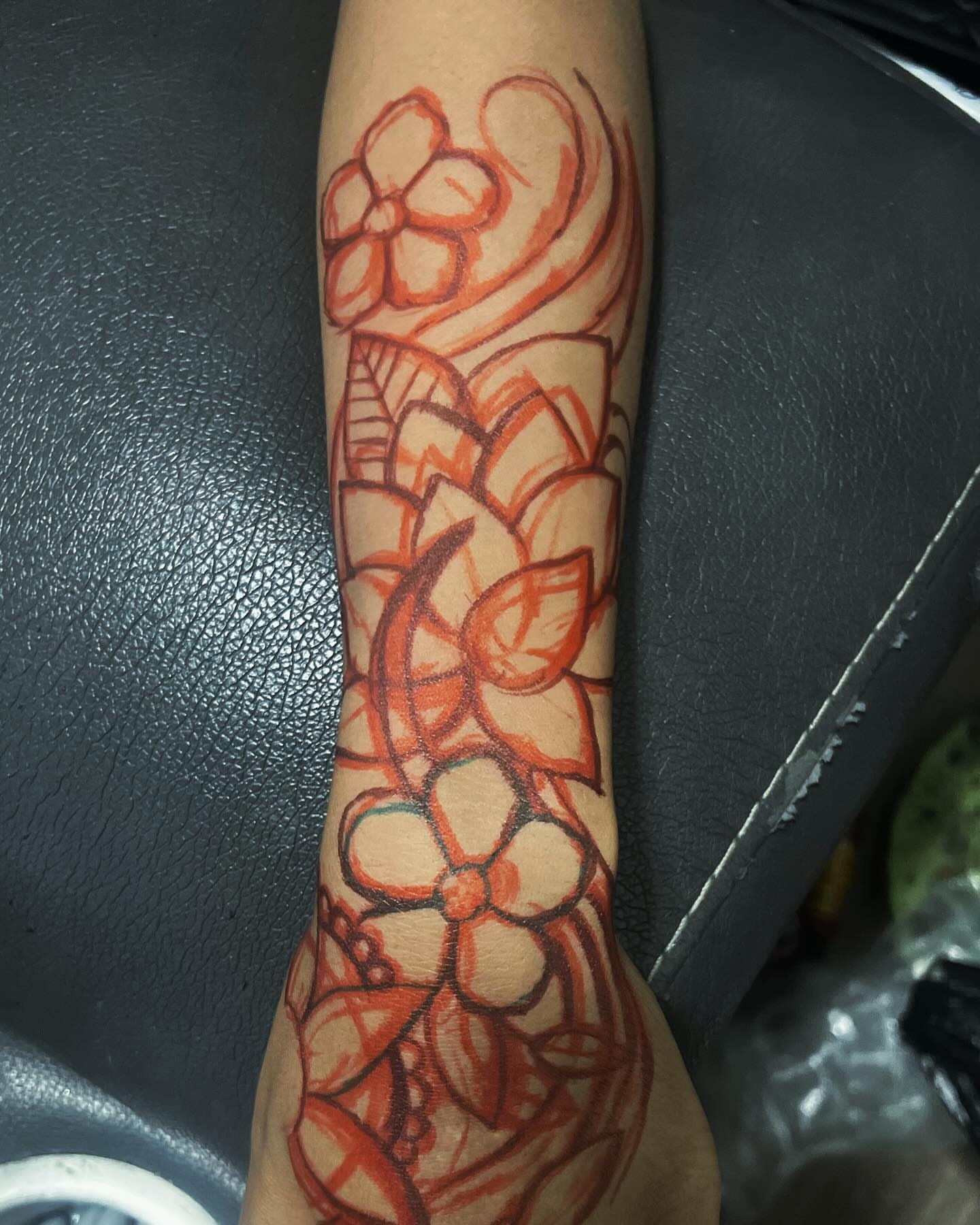 Floral pattern ornamental tattoo on the forearm by Azaan (Zanye), Birmingham, Alabama