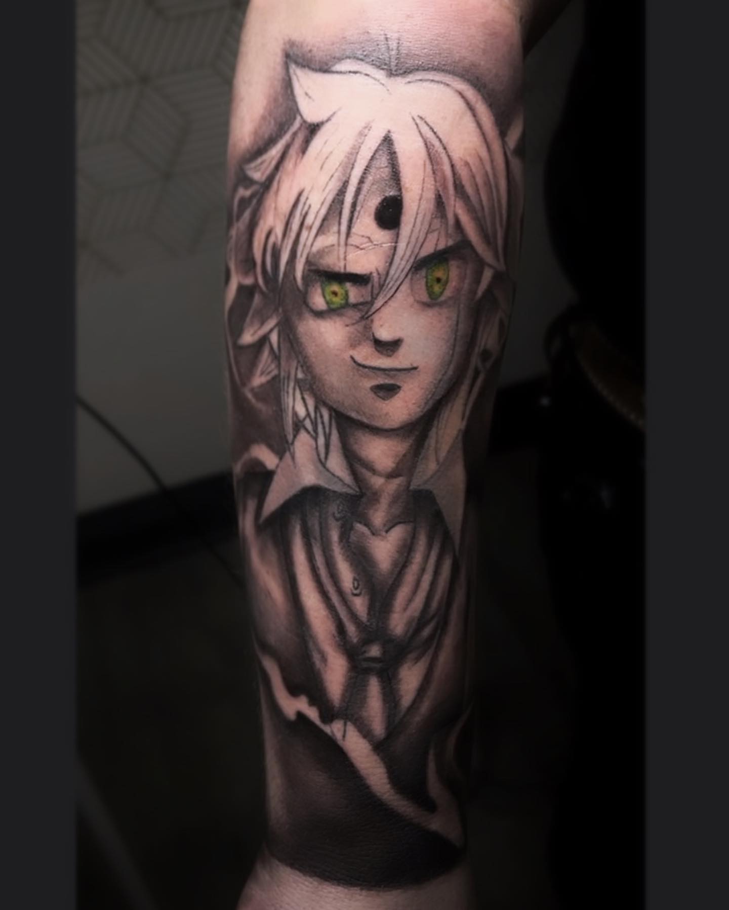 Anime character anime tattoo on the forearm by Shake_tatts