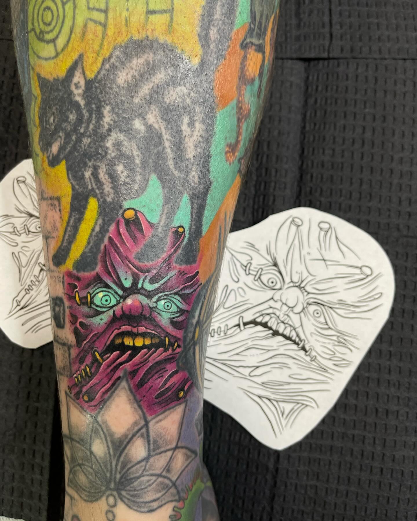 Monster dark realism tattoo on the forearm by Chris Sparks, I just go by Sparks.