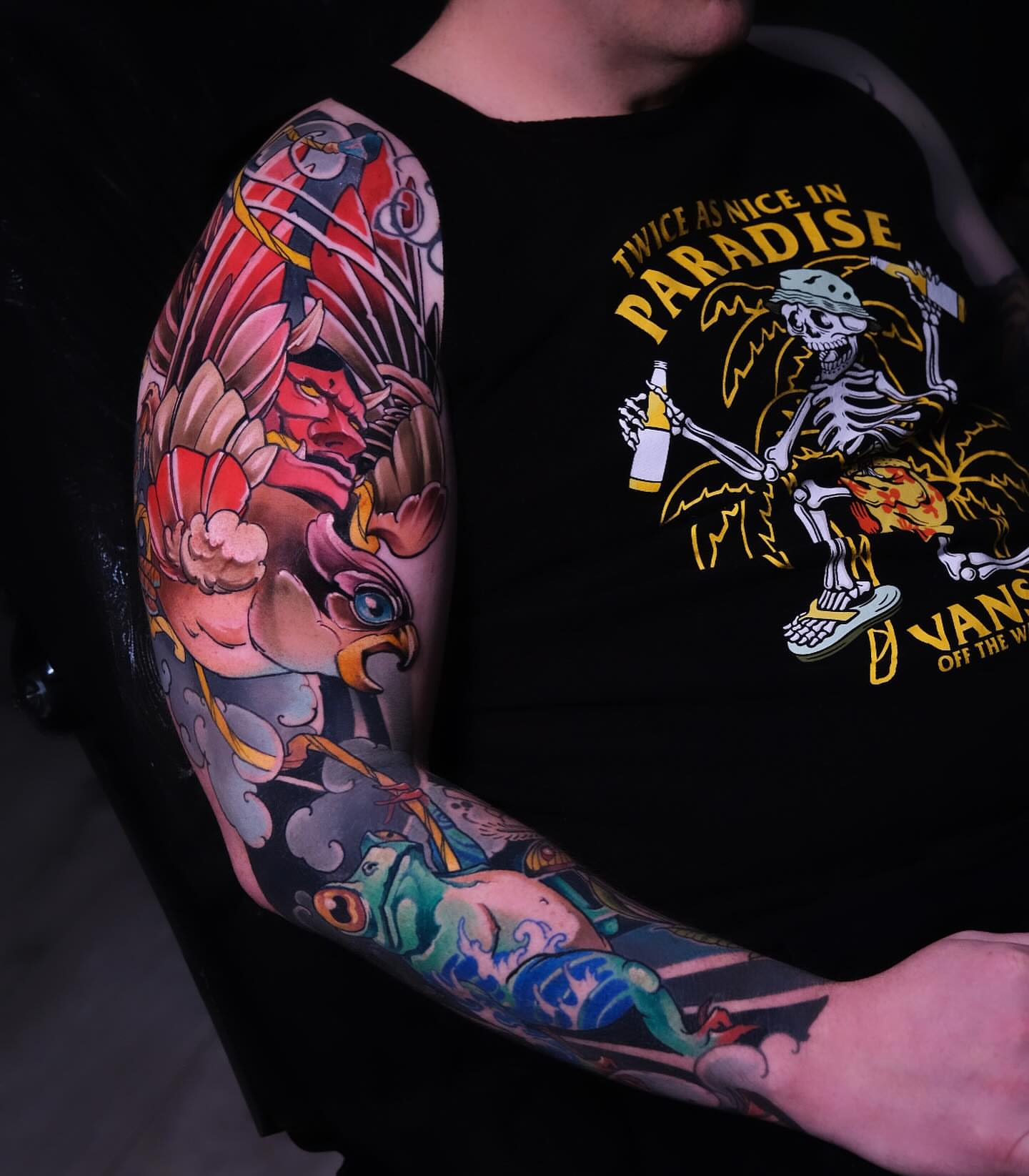 Tattoo by @harleytattooartist — american_traditional, dotwork