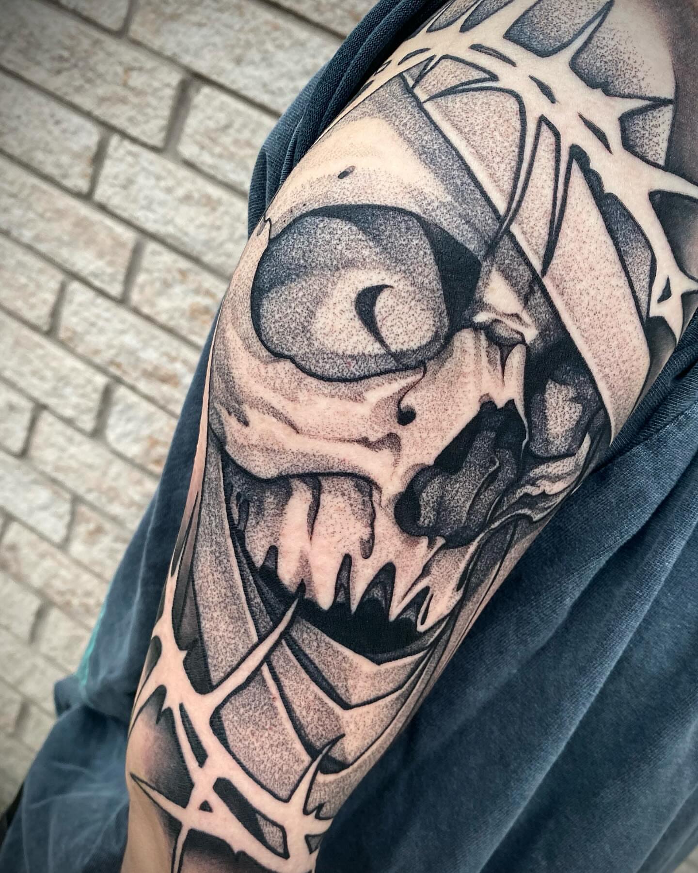 Tattoo by @tatdaddyangel — dotwork, realism