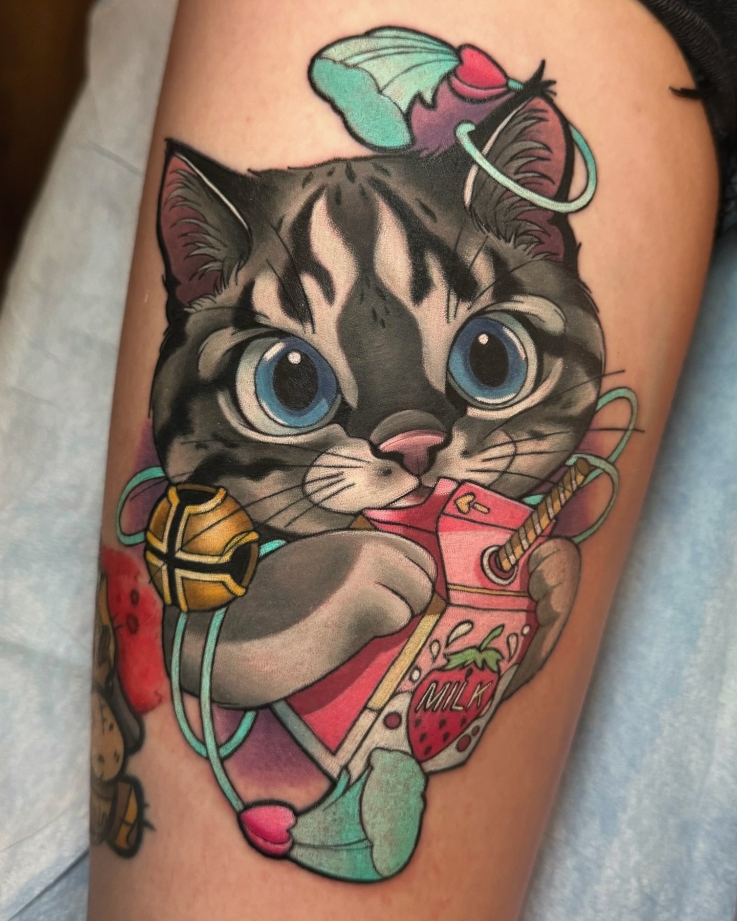 Cat new school tattoo on the thigh by ✣ ᴛɪᴀʀᴀ ɢᴏʀᴅᴏɴ ✣ video games