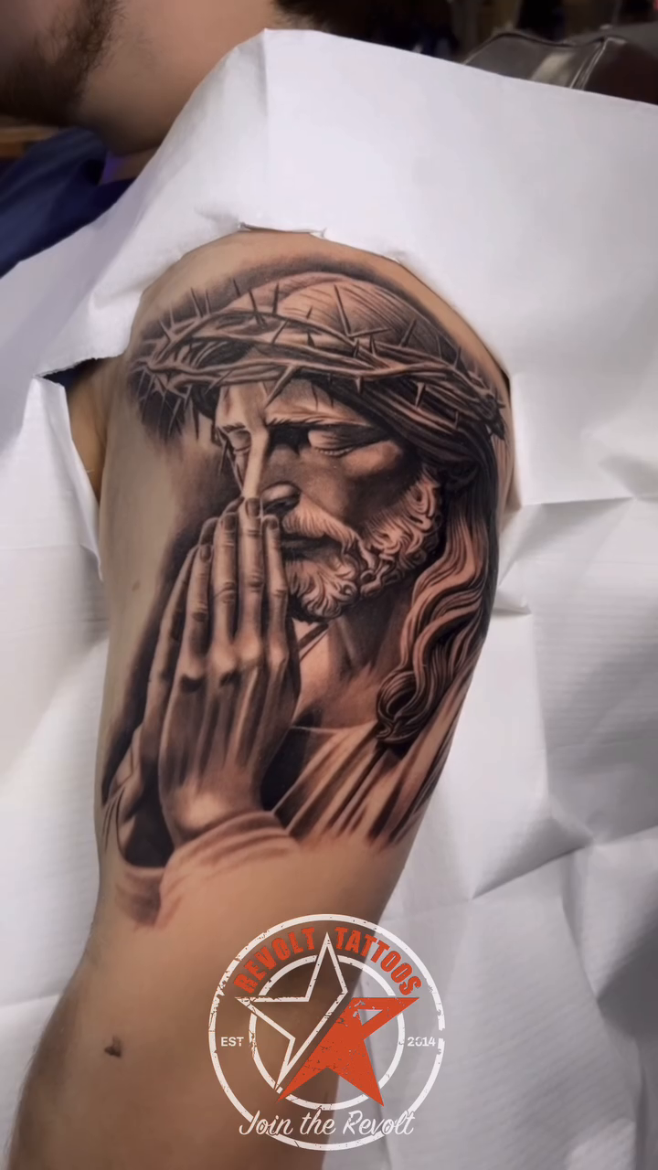 Jesus Christ praying realism tattoo by BJ