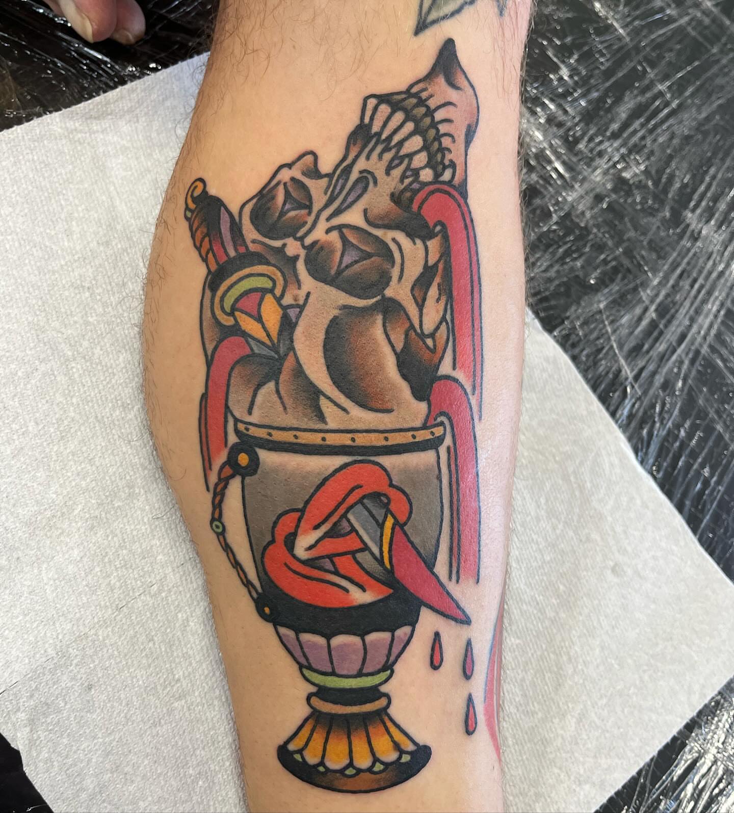 Lighthouse American traditional tattoo on the forearm by Blake Brand