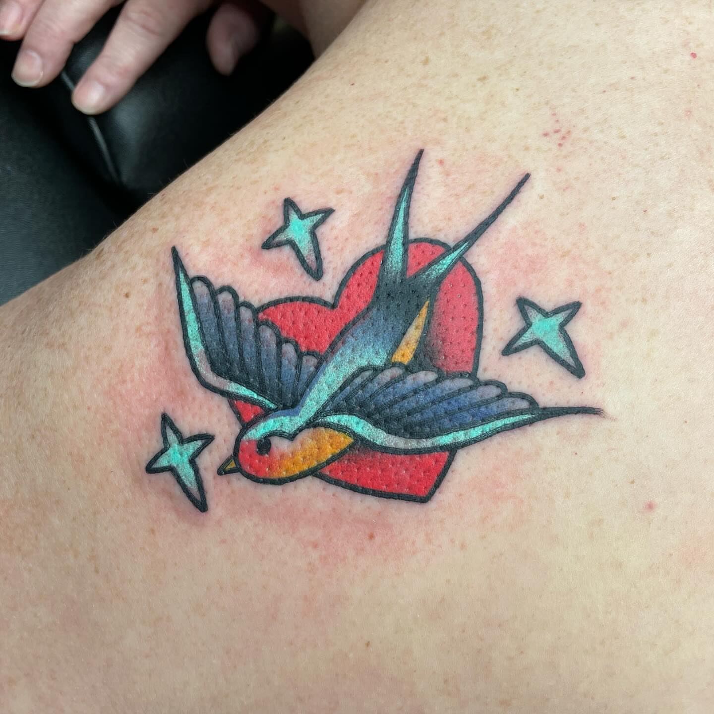 Swallow and heart American traditional tattoo on the shoulder by β¦ πΉπππ π°ππ π·ππππππππ β¦, Nashville, Tennessee