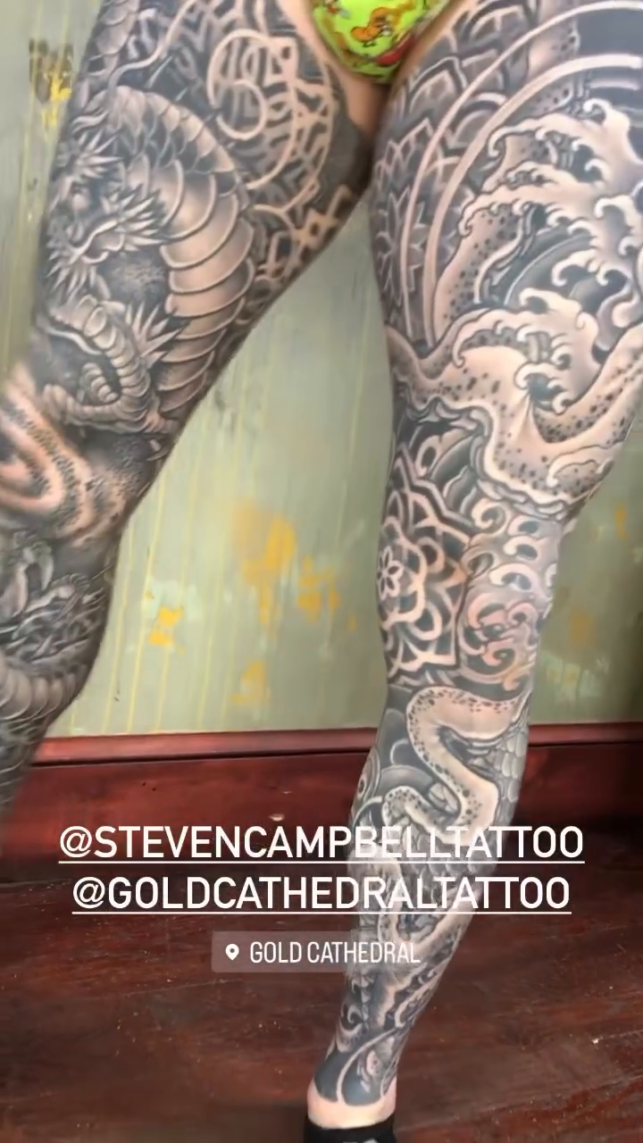 Dragon and waves japanese irezumi tattoo by Steven Campbell, Kansas City, Missouri