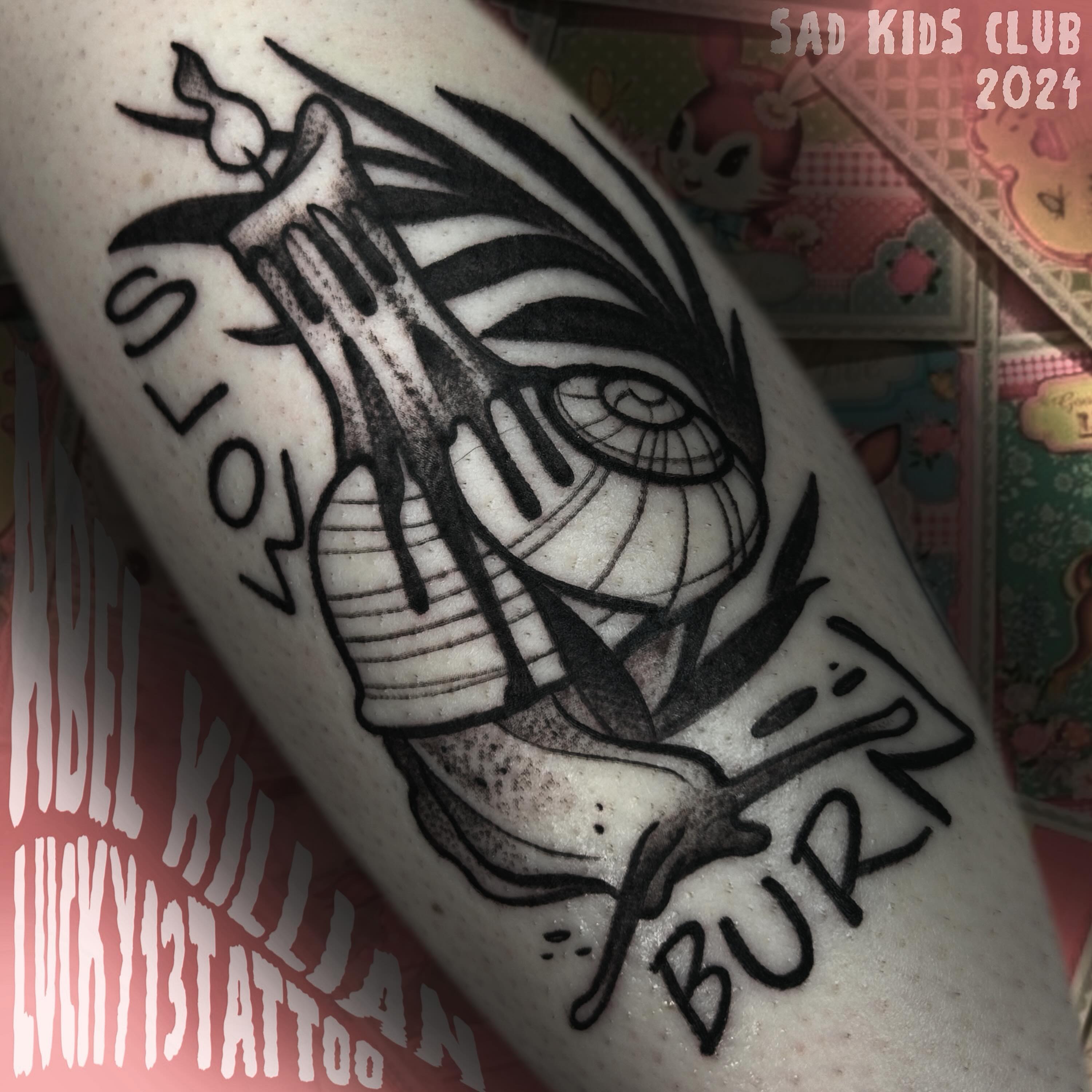 Eye with flame black and grey tattoo on the forearm by Abel, Richmond, Virginia